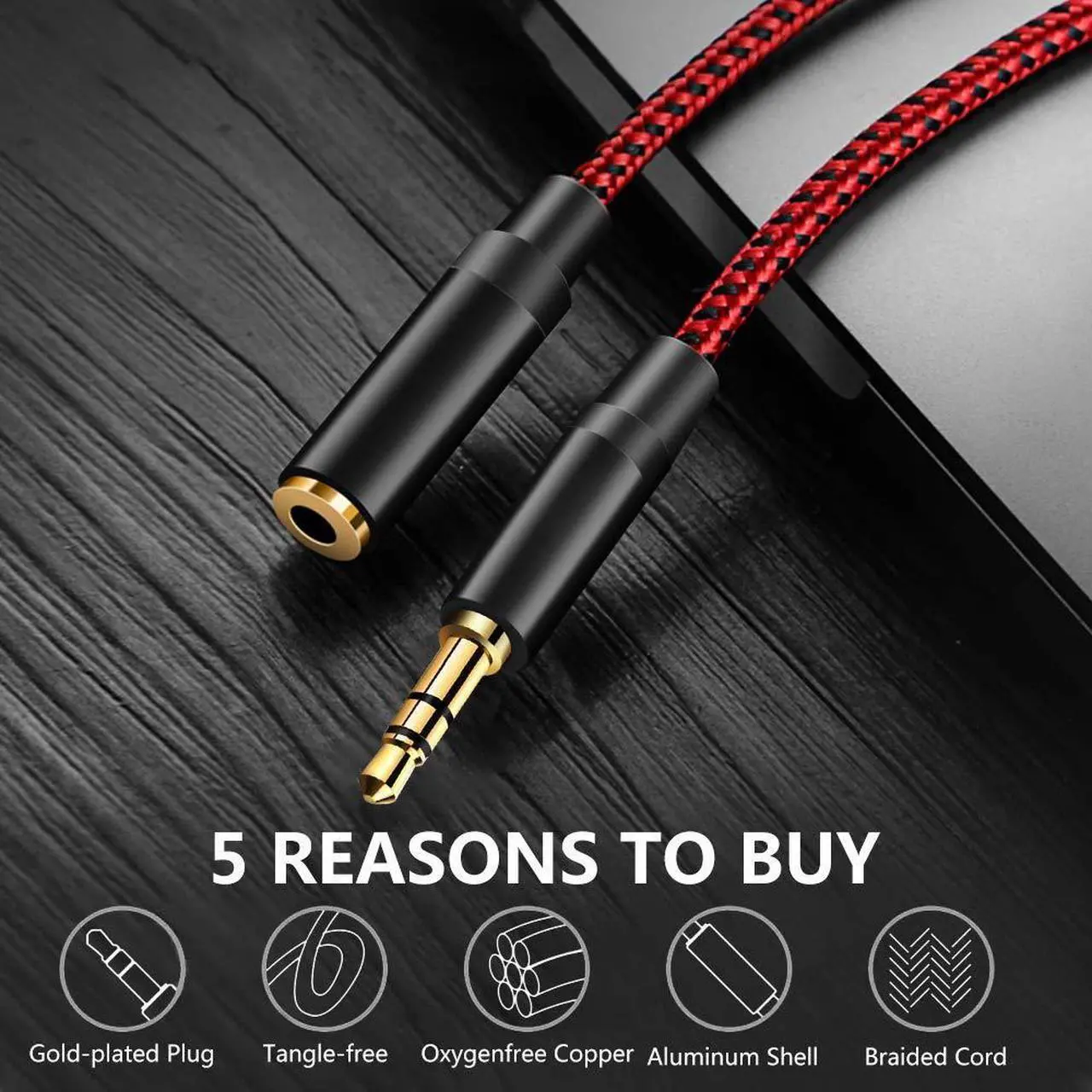 Alt view image 3 of 5 - 3.5mm Audio Extension Cable 100ft,LiuTian 3.5mm Male to Female Braided Auxiliary Headphone Extension Aux Stereo Jack Cord Wire Compatible for iPhone, iPad, Smartphones, Tablets, TV, Speaker.
