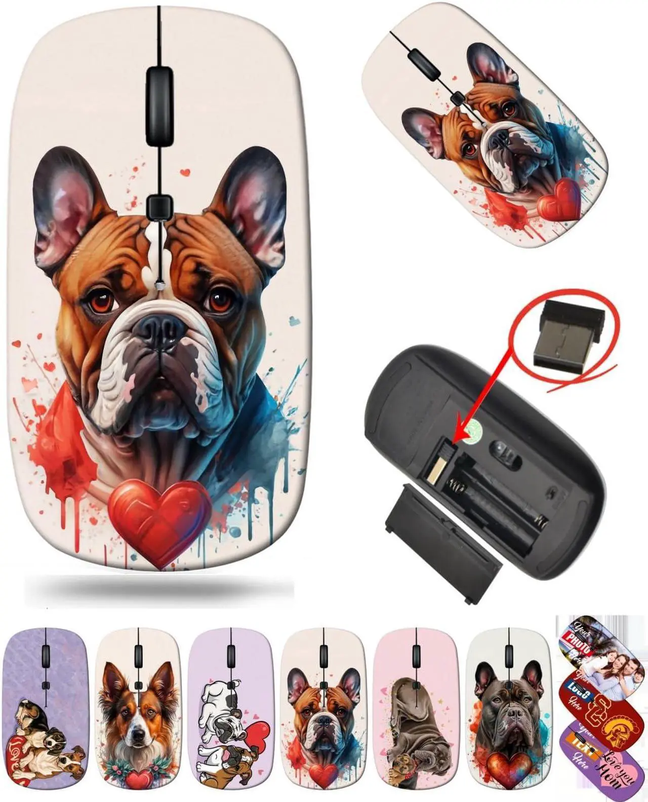 Main image of maizi Wireless Mice for Personal Computer Laptop MacBook Wireless Mouse MKADAU Bulldog 2.4G USB Receiver Lightweight Made in USA