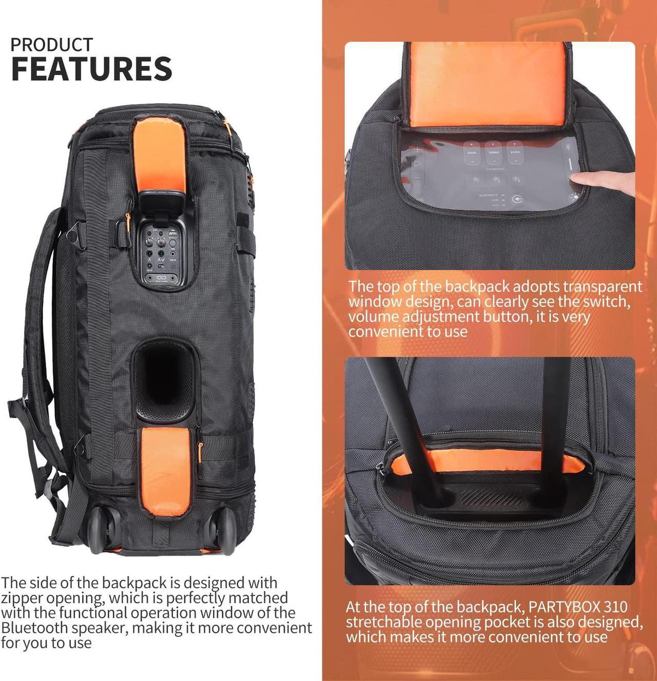 Alt view image 3 of 5 - OUKNAK Speaker Bag Travel Case Replacement for JBL Party Box 310, Portable Speaker Carry Tote Bag Backpack for for JBL Speaker (For JBL partybox 310 black)