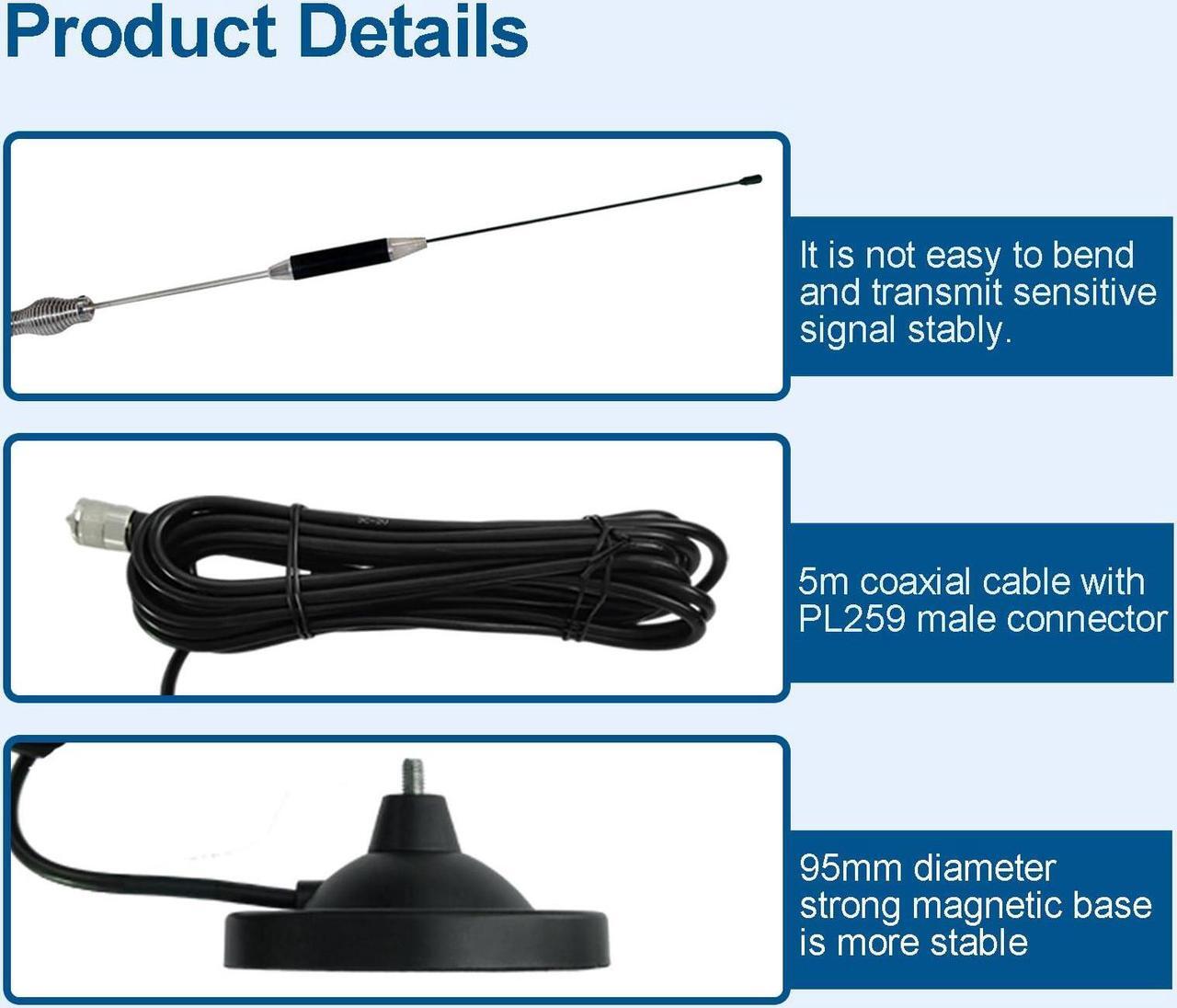 Alt view image 3 of 5 - CB Antenna 27MHZ CB Radio Antenna Portable Indoor Outdoor Magnetic CB Antenna Heavy Duty Magnet Mount Mobile Car Radio Antenna for President Midland Cobra Uniden (1 Complete Set)