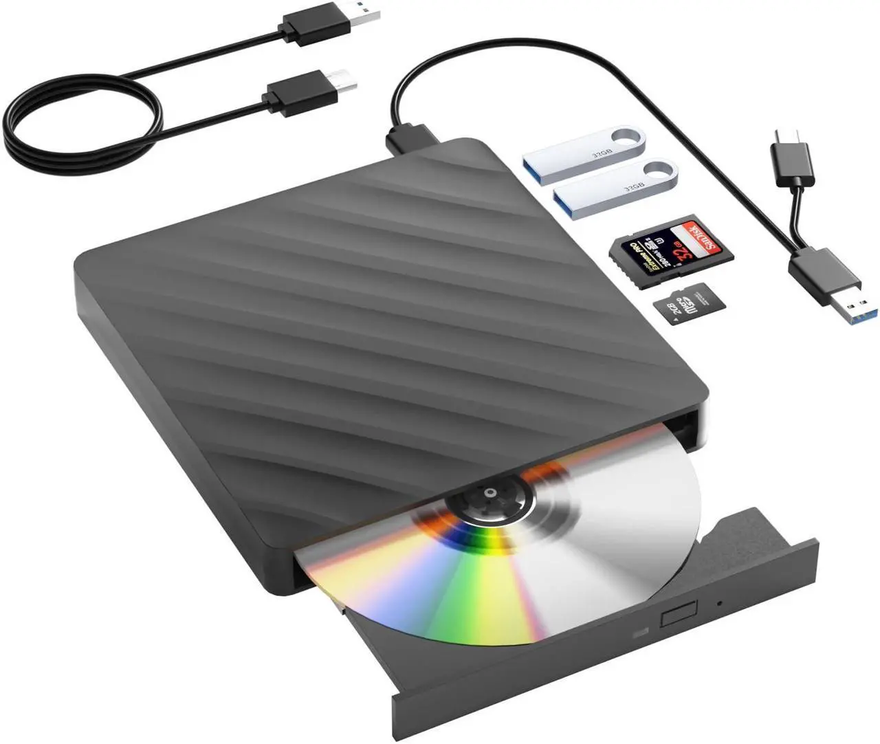 Main image of External Blu Ray Drive, 5 in 1 Portable Blu Ray Player with USB 3.0 Type-C, CD DVD Burner 3D Blu Ray with SD/TF Port, Blu Ray Drive Compatible with Windows Laptop Desktop, Bluray Player for PC