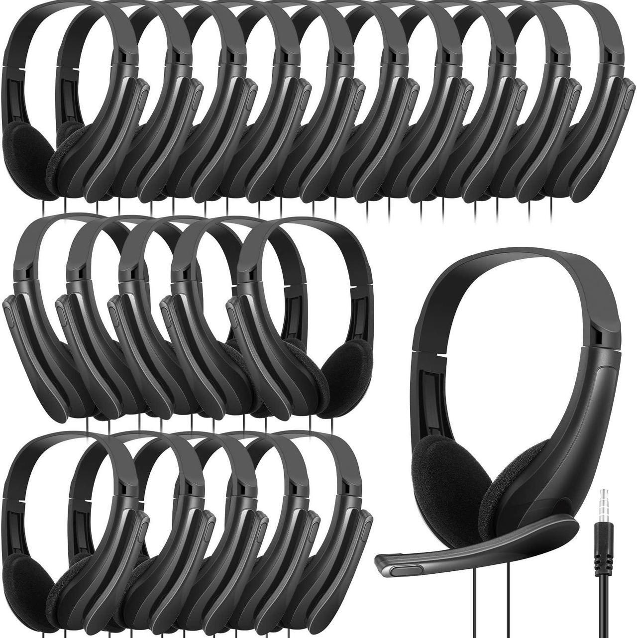 Main image of 20 Pcs Classroom Headphone with Microphone Bulk On-ear Mic over Ear Headsets Kids Earphones Classroom Students Lightweight Children Class Headphones for School Office, Meetings, Chat, Black
