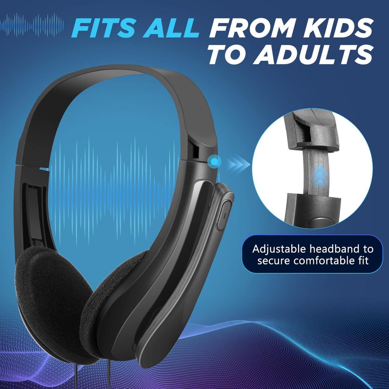 Alt view image 2 of 5 - 20 Pcs Classroom Headphone with Microphone Bulk On-ear Mic over Ear Headsets Kids Earphones Classroom Students Lightweight Children Class Headphones for School Office, Meetings, Chat, Black