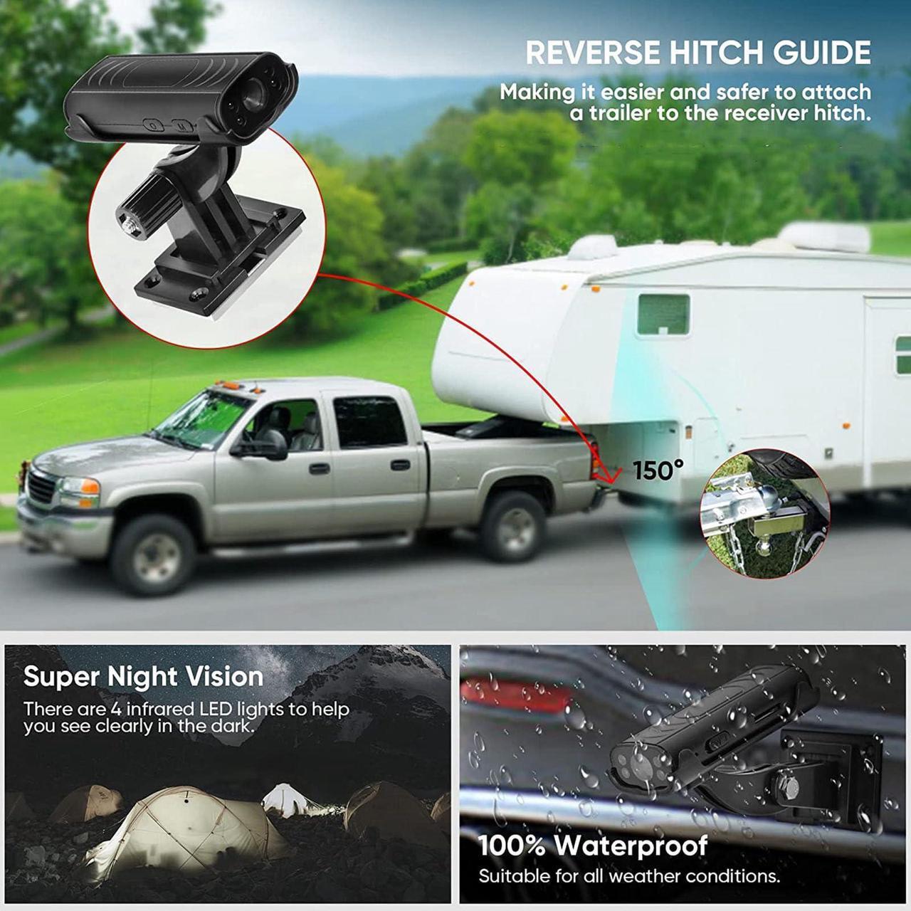 Alt view image 2 of 5 - Reverse Hitch Camera, 1080P Backup Camera, Waterproof Night Vision Rear View Camera, Motion Detection, Magnetic Adhesive Mount for Cars, RVs, Trucks