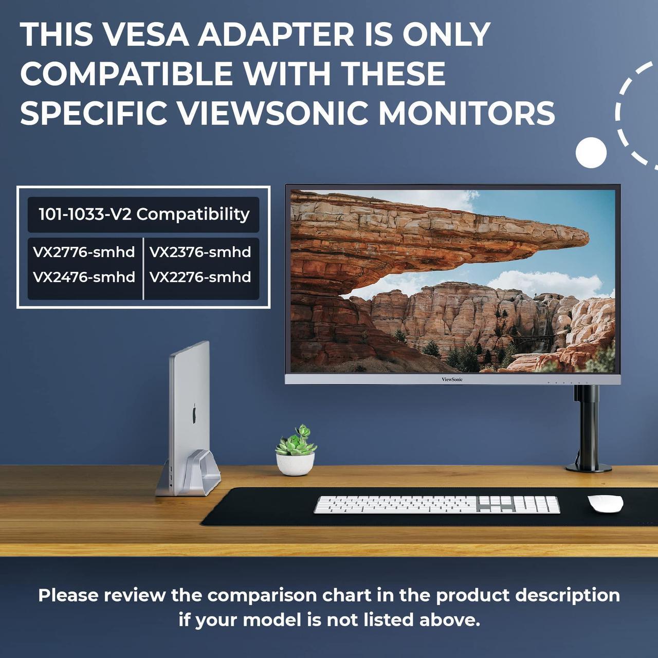 Alt view image 2 of 5 - HumanCentric VESA Mount Adapter compatible with Viewsonic models VX2776-smhd, VX2476-smhd, VX2376-smhd, and VX2276-smhd
