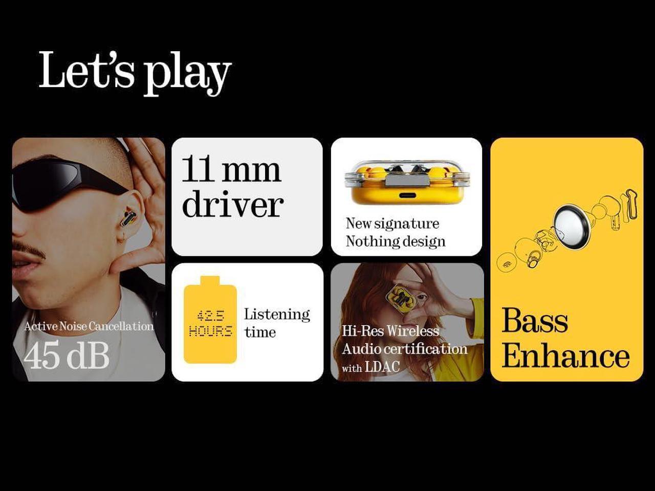 Alt view image 2 of 5 - Nothing Ear (a) Wireless Earbuds with ChatGPT Integration, 45dB Hybrid Noise Cancelling Earbuds, Hi-Res Audio, Advanced Equaliser, Dual Connect,6 Mics, 42.5H Playtime Earbuds Wireless Bluetooth Yellow