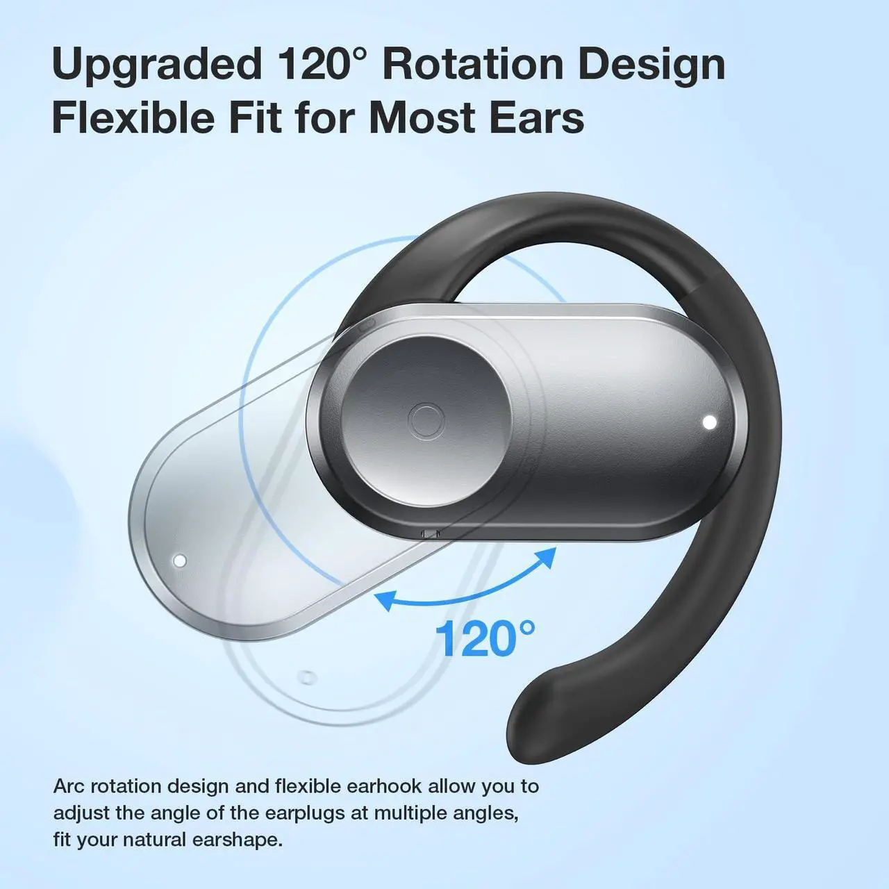 Alt view image 2 of 5 - Open Ear Wireless Lightweight Sport Headphones, Bluetooth 5.3 Air Conduction Subwoofer Earbuds, Multi-Angle Adjustment, IPX5 Waterproof, Noise Canceling Mic, 50H Playtime Earphones for Running - Grey
