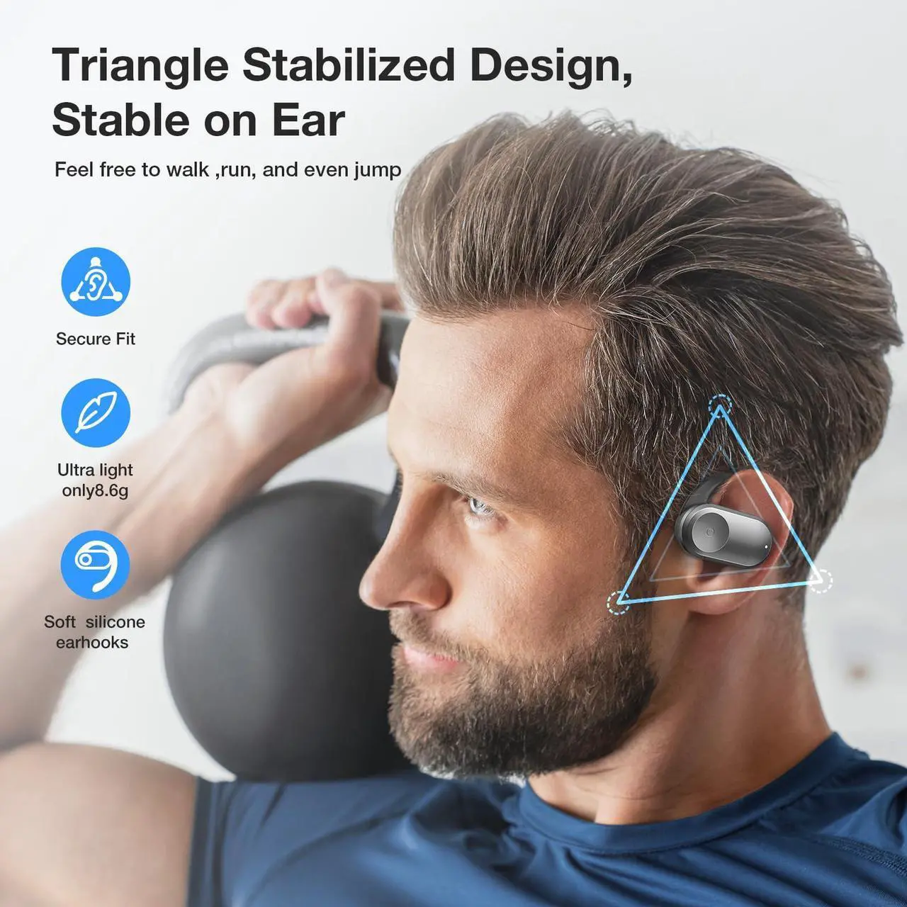 Alt view image 3 of 5 - Open Ear Wireless Lightweight Sport Headphones, Bluetooth 5.3 Air Conduction Subwoofer Earbuds, Multi-Angle Adjustment, IPX5 Waterproof, Noise Canceling Mic, 50H Playtime Earphones for Running - Grey