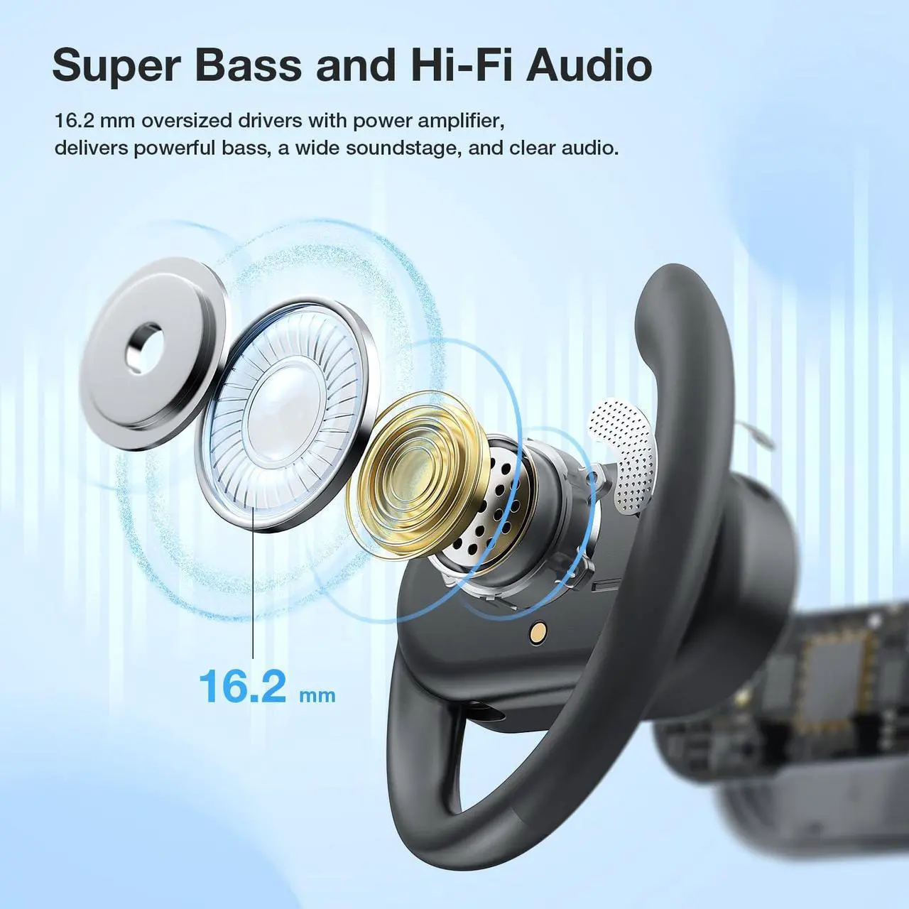 Alt view image 4 of 5 - Open Ear Wireless Lightweight Sport Headphones, Bluetooth 5.3 Air Conduction Subwoofer Earbuds, Multi-Angle Adjustment, IPX5 Waterproof, Noise Canceling Mic, 50H Playtime Earphones for Running - Grey