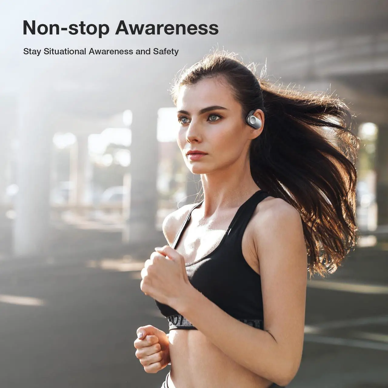 Alt view image 5 of 5 - Open Ear Wireless Lightweight Sport Headphones, Bluetooth 5.3 Air Conduction Subwoofer Earbuds, Multi-Angle Adjustment, IPX5 Waterproof, Noise Canceling Mic, 50H Playtime Earphones for Running - Grey