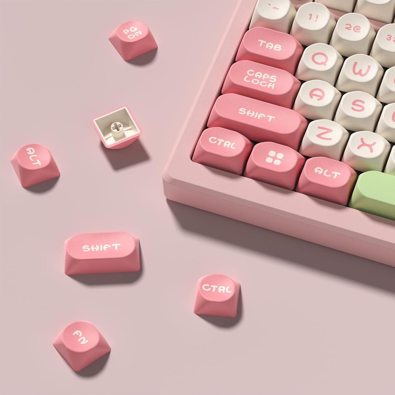 Alt view image 4 of 5 - dagaladoo Pink Custom keycaps Cute,MOA Profile keycaps PBT,Double Shot keycaps 75 Percent bundle with Topographic map XXL White Mousepad Rubber mat Desk pad