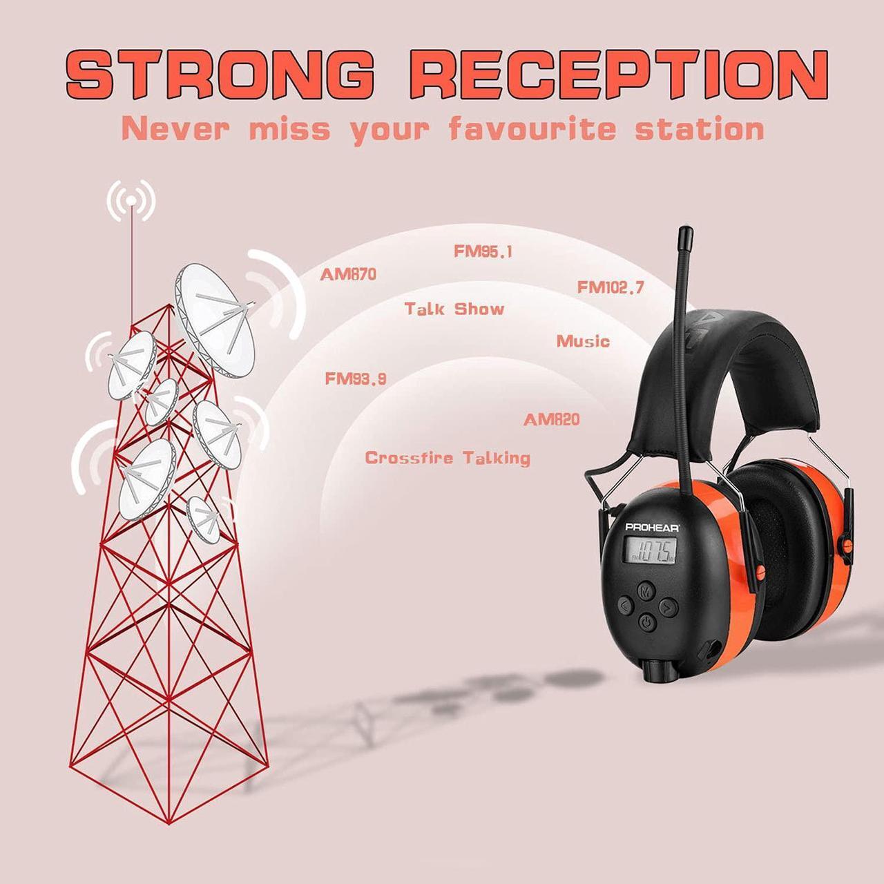 Alt view image 4 of 5 - PROHEAR 027 AM FM Radio Headphones with Digital Display&033 Bluetooth 5.3 Hearing Protection Headphones with FM AM Radio
