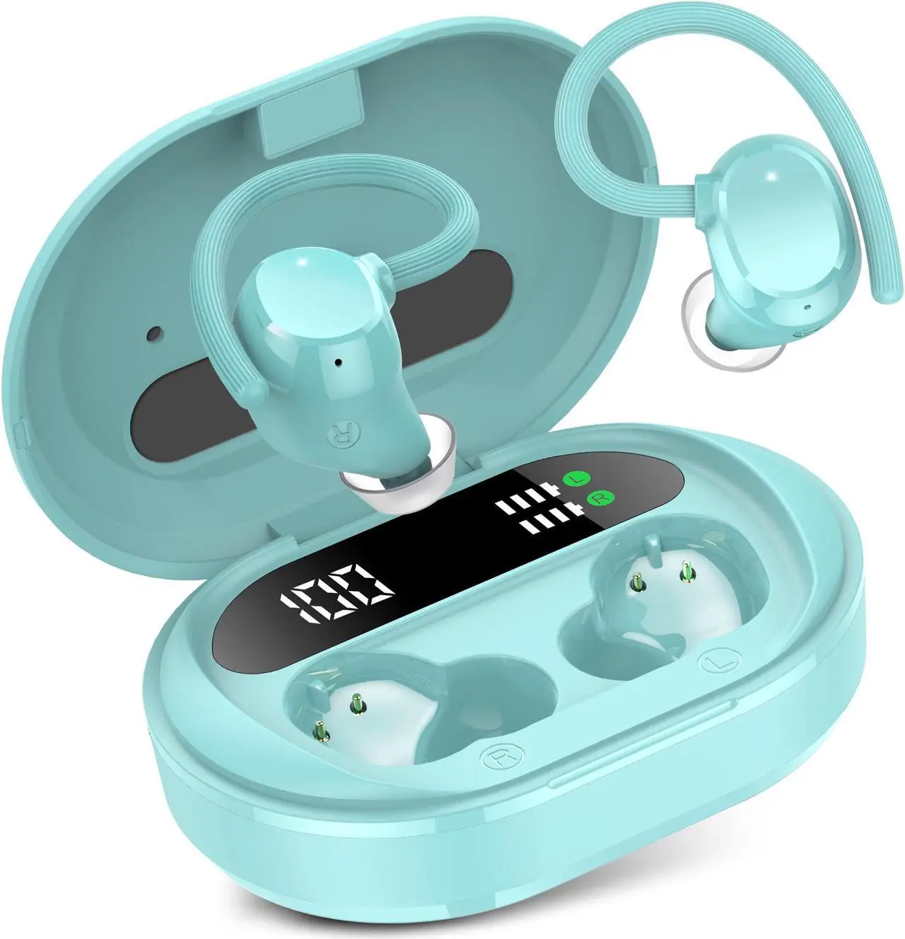 Main image of Wireless Earbuds, 2023 New Ultralight Sport Bluetooth 5.3 Headphones In Ear with LED Display, Built-in Mic Earphones, IPX7 Waterproof Wireless Headphones with Earhooks for Gym Workout (Blue)