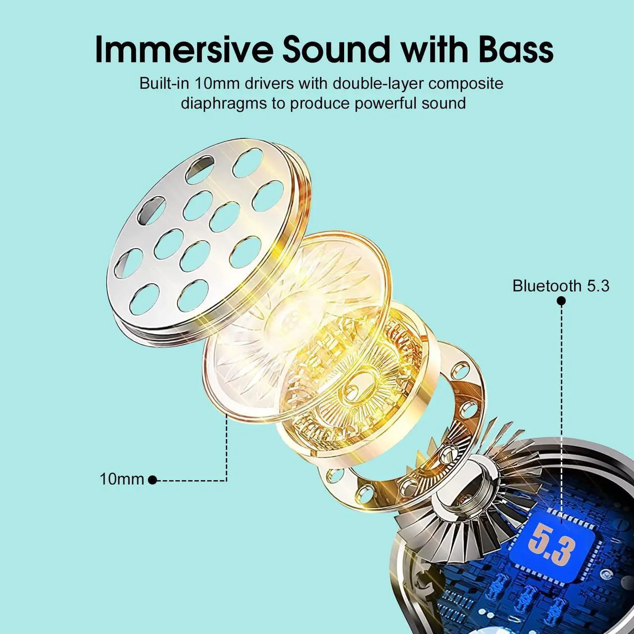 Alt view image 3 of 5 - Wireless Earbuds, 2023 New Ultralight Sport Bluetooth 5.3 Headphones In Ear with LED Display, Built-in Mic Earphones, IPX7 Waterproof Wireless Headphones with Earhooks for Gym Workout (Blue)
