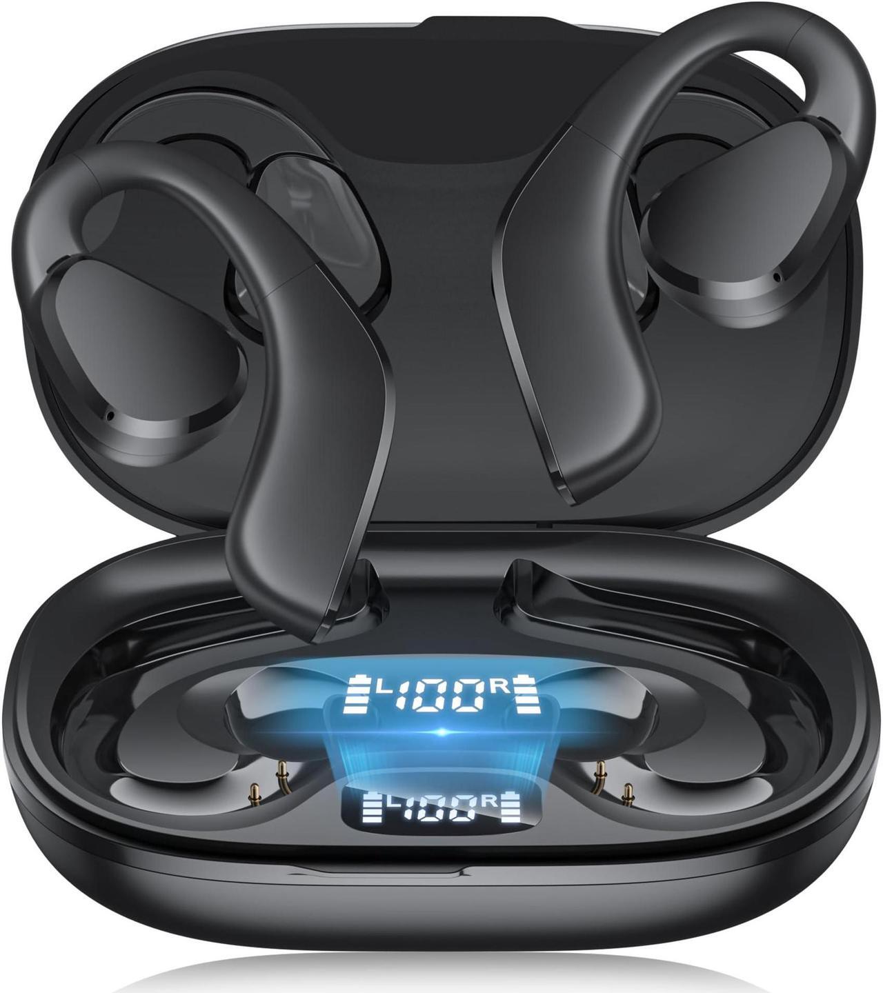 Main image of TTQ Open Ear Headphones, Open Ear True Wireless Earbuds Bluetooth 5.3, Wireless Sports Earbuds with Earhooks, 60H Playtime, Charging Case & LED Display, Waterproof Earbuds for Running Workout