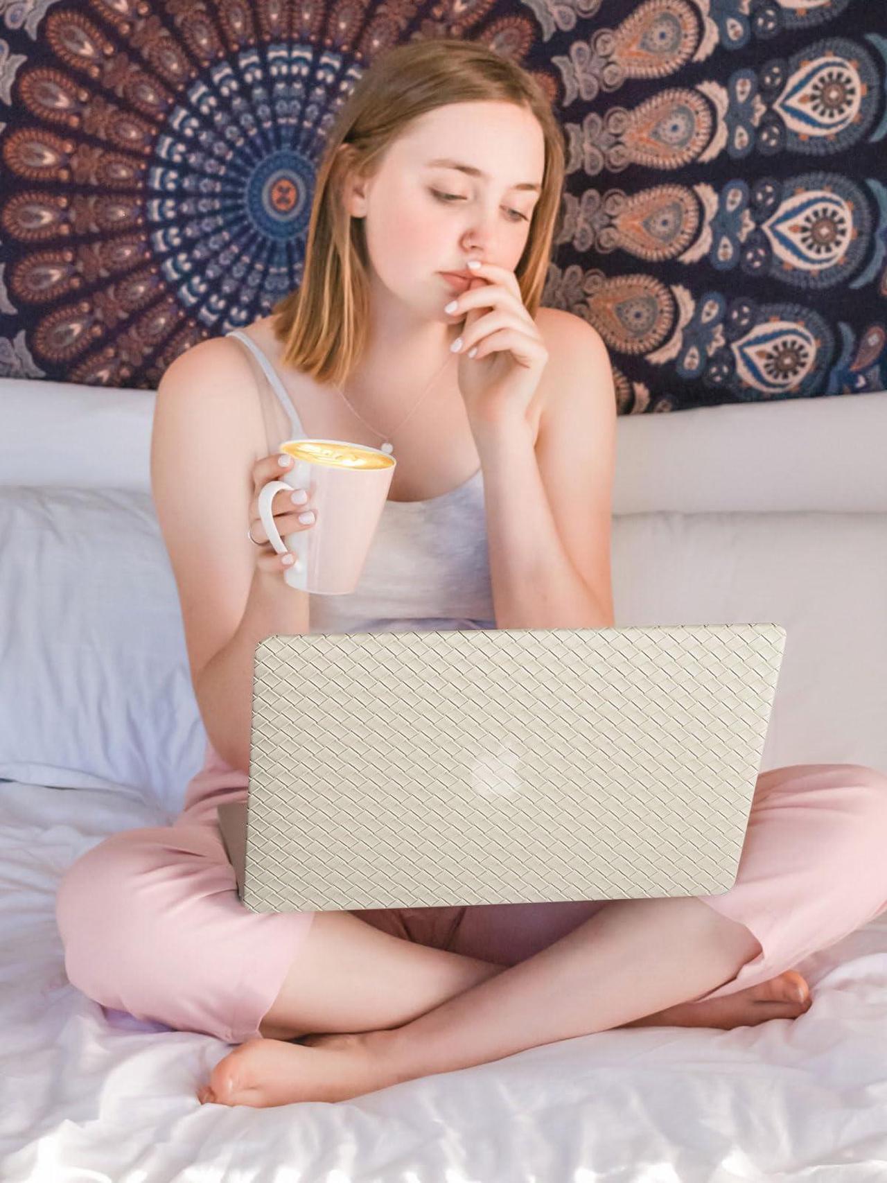 Alt view image 4 of 5 - Seorsok Compatible with MacBook Air 13 Inch Case2022 2021 2020 2019 2018 Release A1932 A2179 M1 A2337 Touch ID,Elegant Plastic Hard Shell Case&Transparent Keyboard Cover,Beige Tartan PVC Leather
