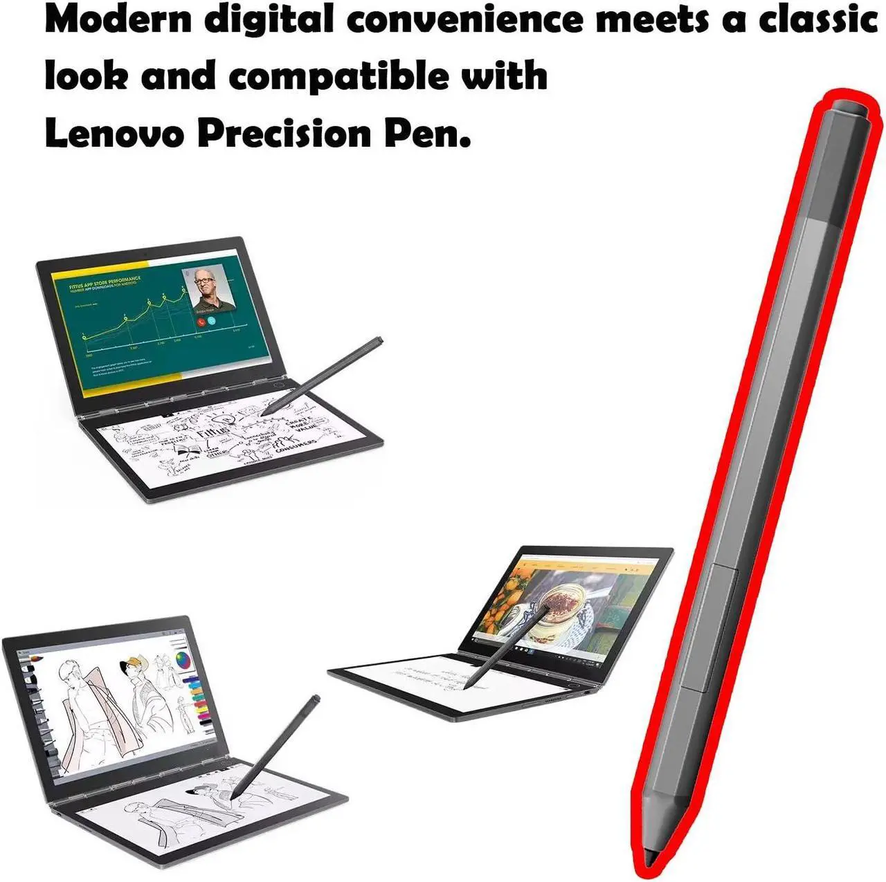 Alt view image 5 of 5 - Precision Pen Compatible with Lenovo ThinkPad X1 Tablet Gen 2,Yoga 520/720,4096 Levels Pressure,Supporting AES 2.0/1.0 and AIT Protocol