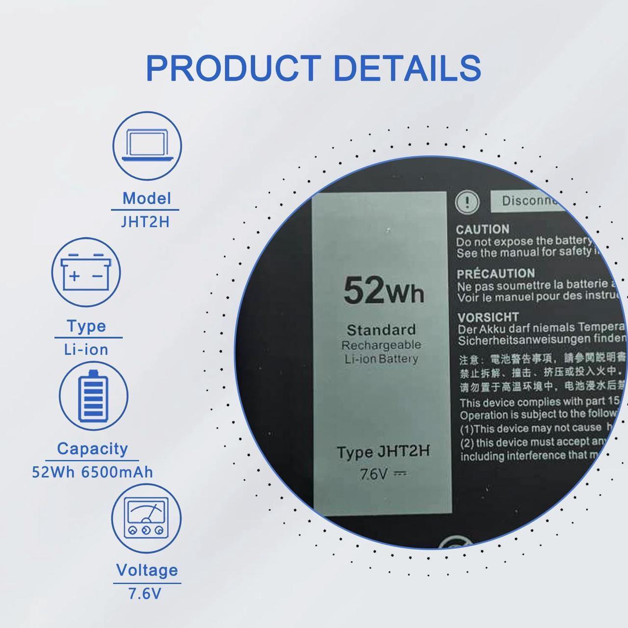 Alt view image 2 of 5 - JOTACT JHT2H Laptop Battery Compatible with Dell Latitude 7310 7410 Series Notebook P34S P34S001 4V5X2 Y7HR3 35J09 HRGYV WY9MP XMV7T 009YYF 7CXN6 T3JWC XMT81 0YJ9RP XMV7T K36KR X825P YY3GJ 7.6V