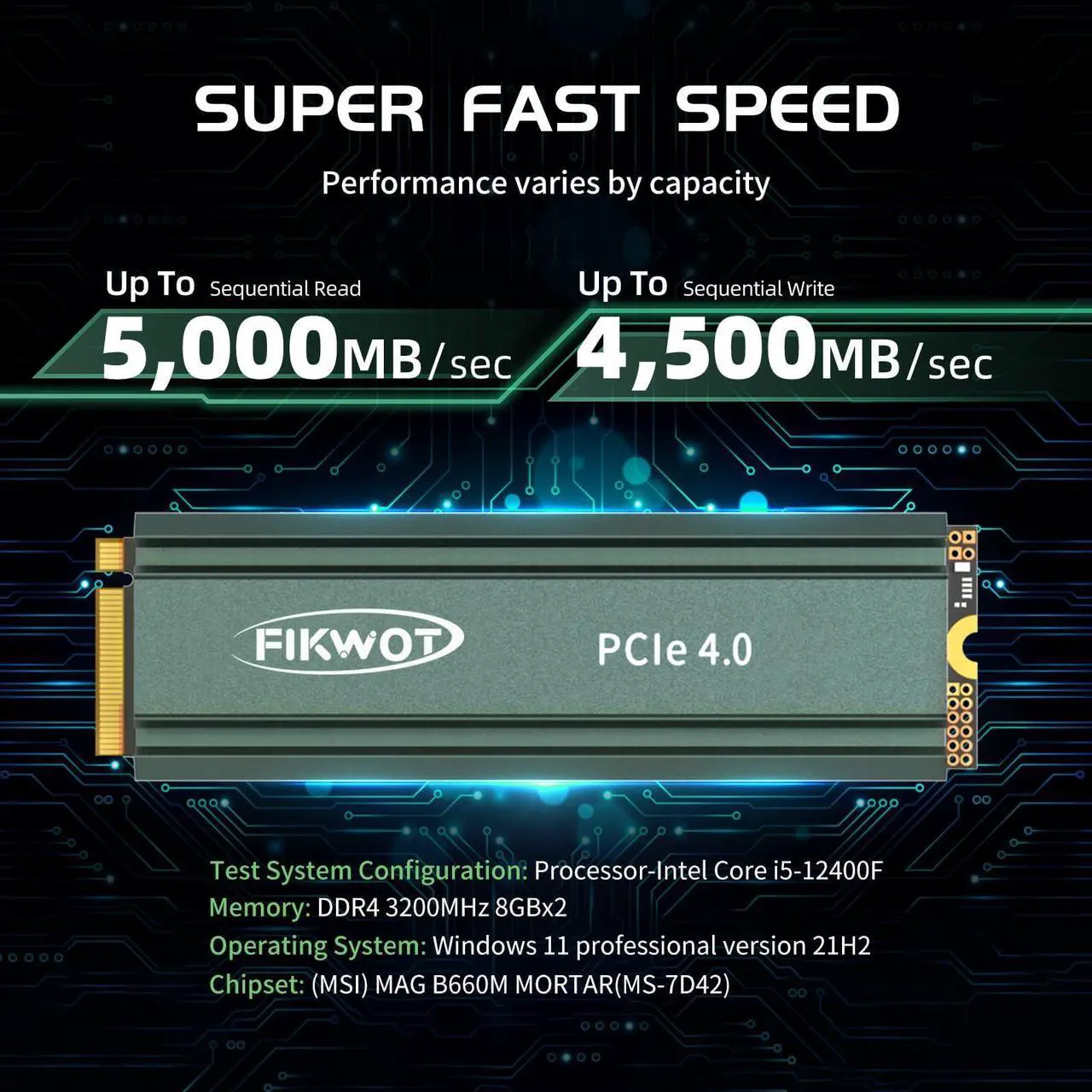 Alt view image 2 of 5 - Fikwot FN960 512GB M.2 2280 PCIe Gen4 x4 NVMe 1.4 Internal Solid State Drive with Heatsink - Speeds up to 4,800MB/s, Dynamic SLC Cache, Compatible PS5 Internal SSD