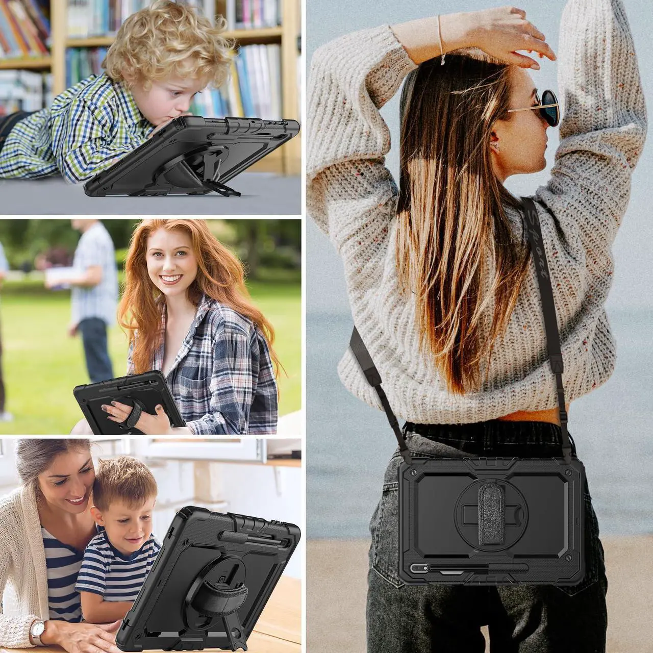 Alt view image 2 of 5 - HXCASEAC Case for Samsung Galaxy Tab S7 FE 5G Case 12.4 inch, Protective with Screen Protector/Hand Strap/S Pen Holder, Heavy Duty Case for Samsung Galaxy S7 FE Tablet Case - Black