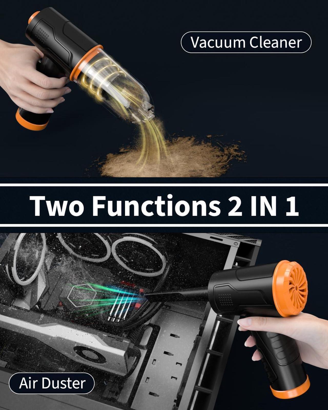Alt view image 3 of 5 - Powerful Compressed Air Duster for Deep Cleaning-Replace Compressed Air Can-No Canned Air Duster-Keyboard Cleaner-PC Cleaning-Rechargeable-3-Speeds-95000RPM Cordless Air Blower-Car Duster-Orange