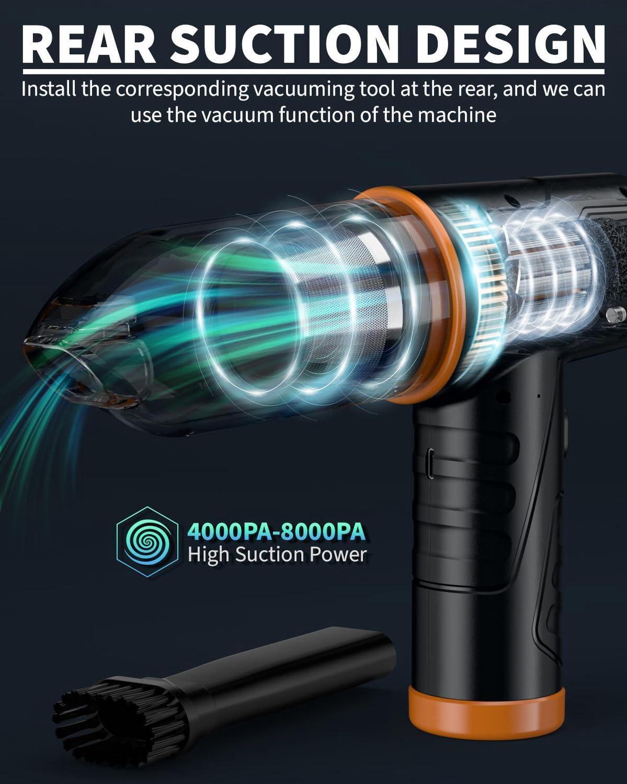 Alt view image 5 of 5 - Powerful Compressed Air Duster for Deep Cleaning-Replace Compressed Air Can-No Canned Air Duster-Keyboard Cleaner-PC Cleaning-Rechargeable-3-Speeds-95000RPM Cordless Air Blower-Car Duster-Orange