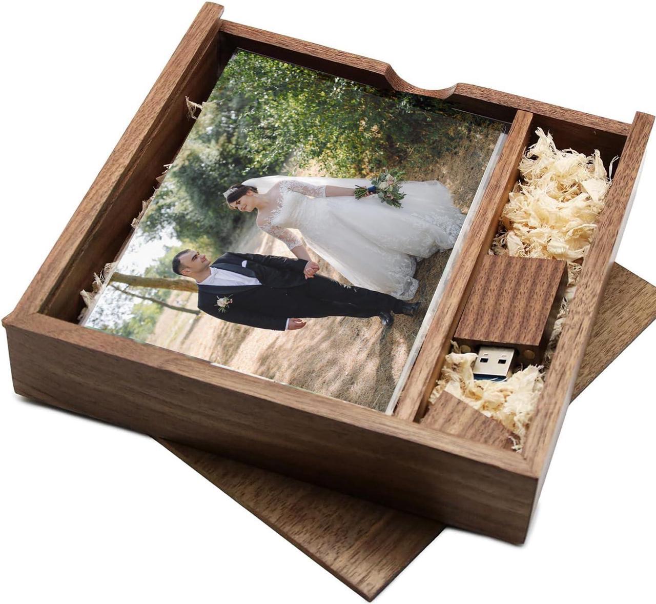 Alt view image 3 of 5 - 128GB USB 3.0 Wooden USB Flash Drive,TATMOHIK Wedding USB Drive with Box for Storing Photos, Wood USB Thumb Drive with USB Gift Box for Birthday/Wedding/Christmas Day(Box:6.73x6.73x1.38 inch)