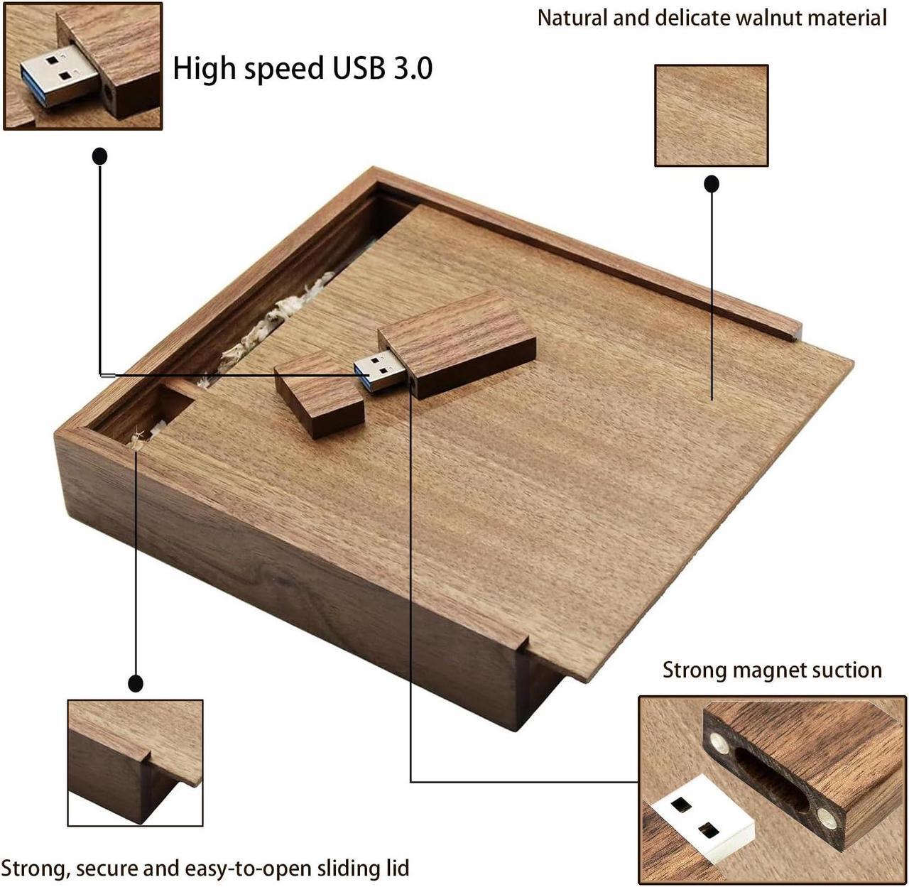 Alt view image 4 of 5 - 128GB USB 3.0 Wooden USB Flash Drive,TATMOHIK Wedding USB Drive with Box for Storing Photos, Wood USB Thumb Drive with USB Gift Box for Birthday/Wedding/Christmas Day(Box:6.73x6.73x1.38 inch)