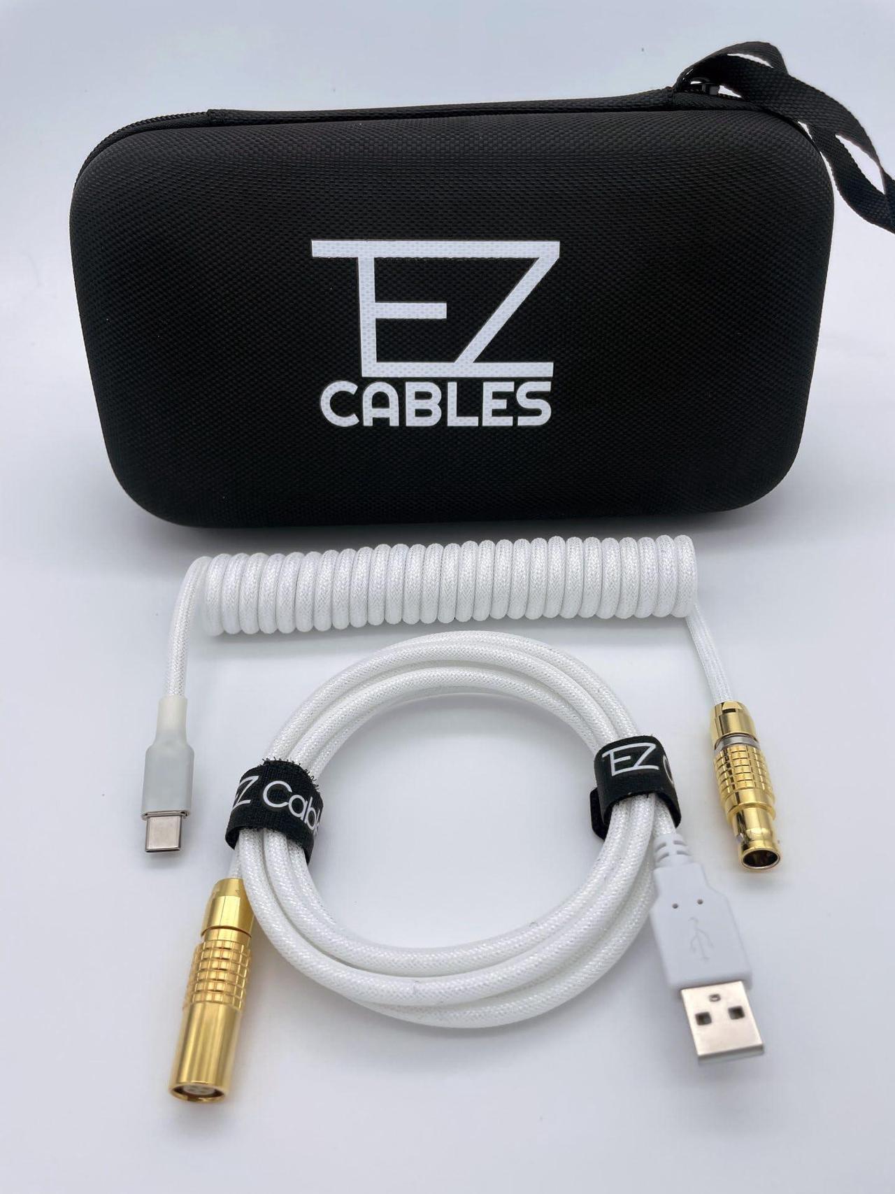 Alt view image 4 of 4 - Tez Cables Pro Custom Coiled USB C Cable for Gaming Keyboard, Double-Sleeved Mechanical Keyboard Cable with Slim Type Detachable Gold Aviator, 5 FT USB-C to USB-A, White Gold Color