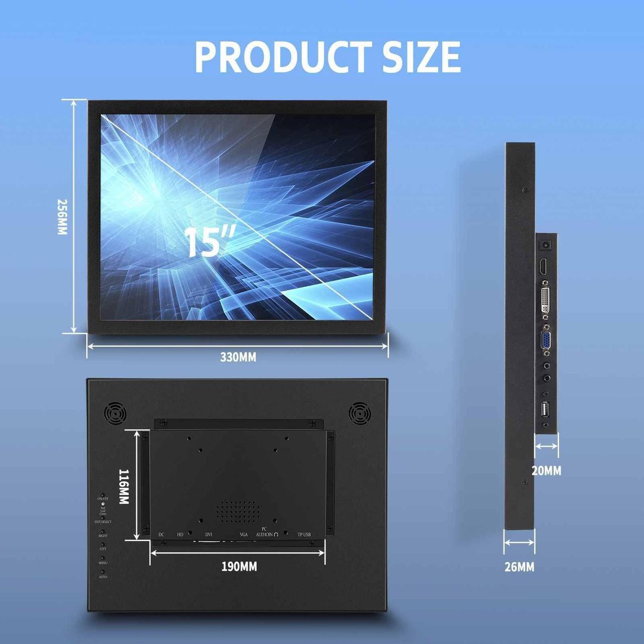 Alt view image 4 of 5 - VSDISPLAY Portable Industrial Monitor with Dual Speaker,15 Inch 1024x768 HD 4:3 IPS LCD Touchscreen and HDMI VGA DVI Video Input,Metal Shell with Bracket