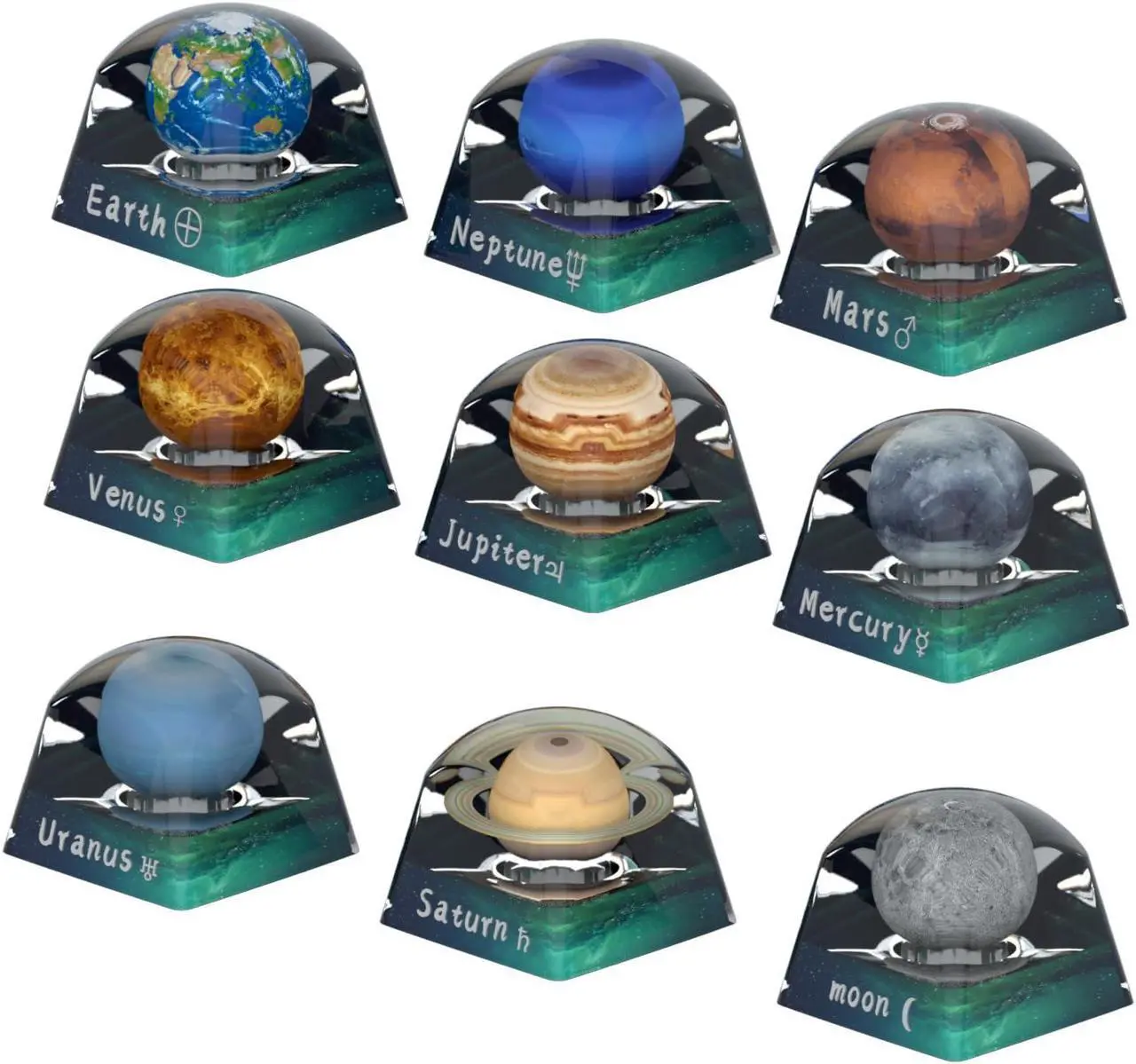 Main image of 3D printed artisan keycaps Resin keycaps - R1/Esc transparent planetary and lunar keycaps for Cherry MX standard gaming mechanical keyboards, The coolest gift for friends and family (Earth)