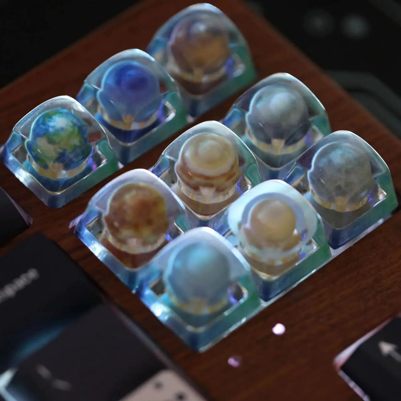 Alt view image 3 of 5 - 3D printed artisan keycaps Resin keycaps - R1/Esc transparent planetary and lunar keycaps for Cherry MX standard gaming mechanical keyboards, The coolest gift for friends and family (Earth)