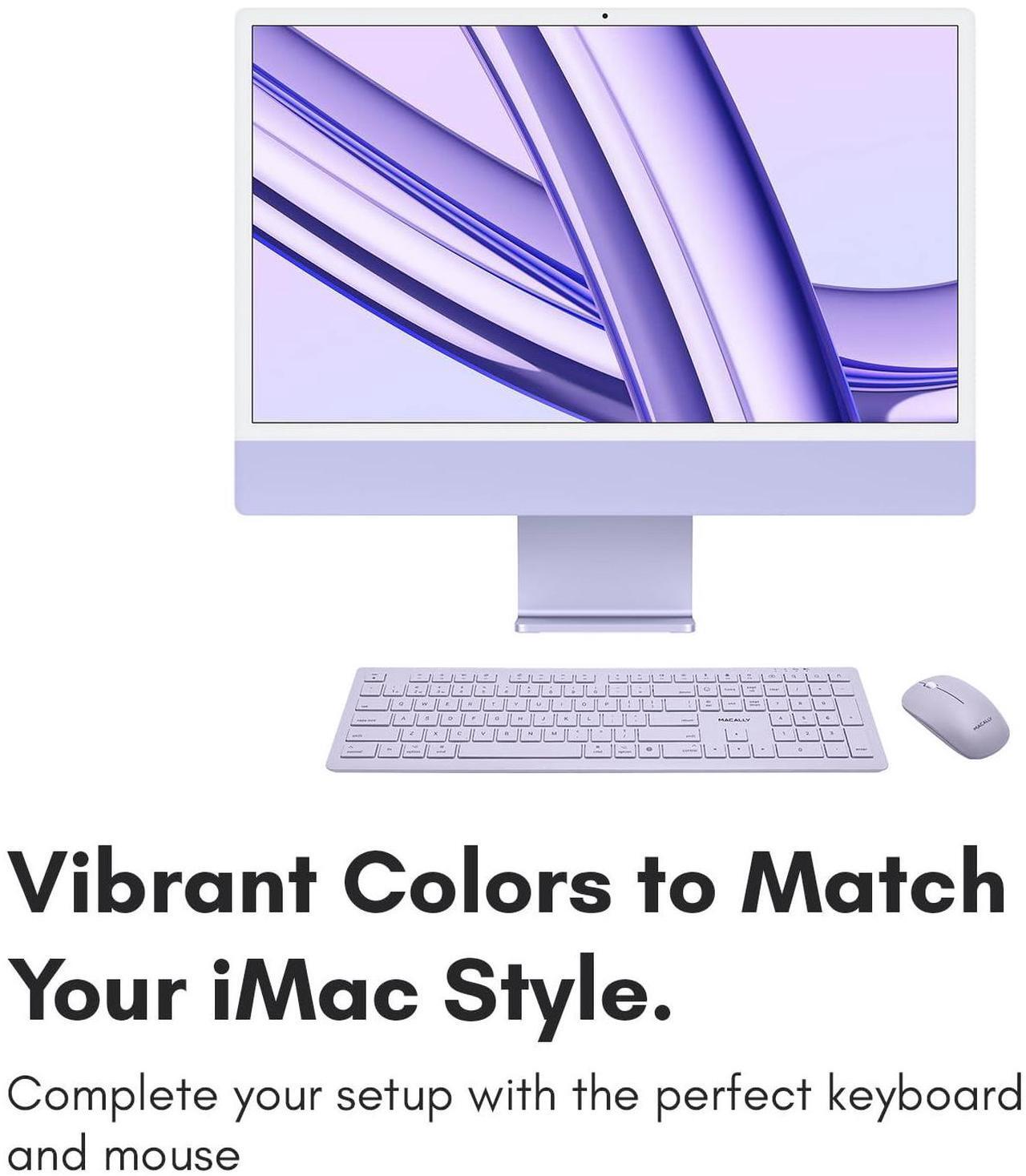 Alt view image 2 of 5 - Macally Bluetooth Keyboard and Mouse Combo for Mac, iPad, iPhone - Vibrant iMac Colors - (3 Channels, Rechargeable, Full Size, Emoji Keys) - Mac Mouse and Keyboard Combo Wireless - Purple