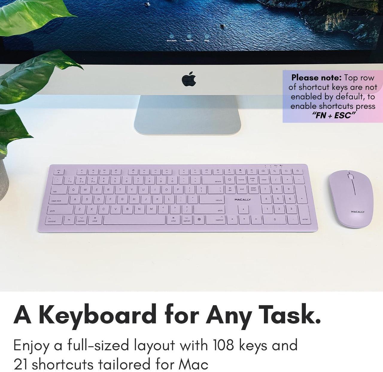 Alt view image 4 of 5 - Macally Bluetooth Keyboard and Mouse Combo for Mac, iPad, iPhone - Vibrant iMac Colors - (3 Channels, Rechargeable, Full Size, Emoji Keys) - Mac Mouse and Keyboard Combo Wireless - Purple