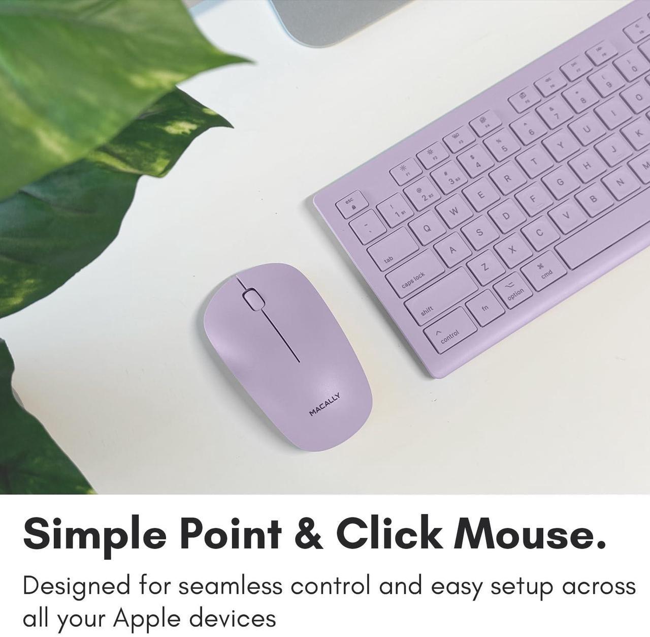Alt view image 5 of 5 - Macally Bluetooth Keyboard and Mouse Combo for Mac, iPad, iPhone - Vibrant iMac Colors - (3 Channels, Rechargeable, Full Size, Emoji Keys) - Mac Mouse and Keyboard Combo Wireless - Purple