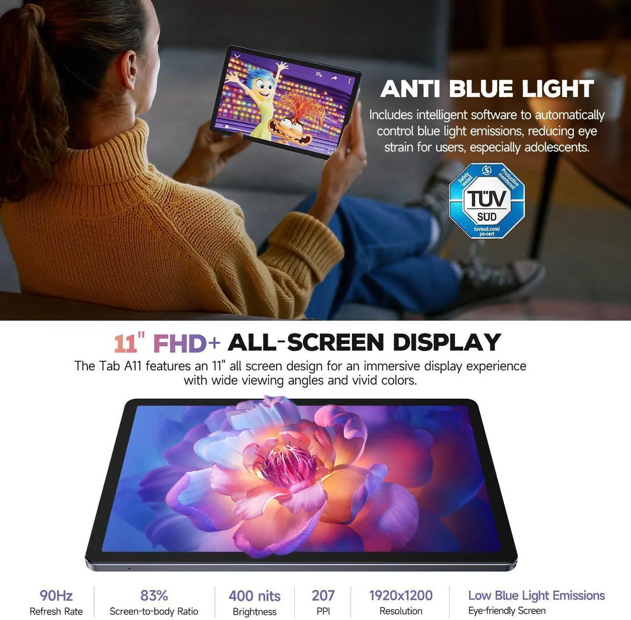 Alt view image 4 of 5 - Ulefone Tab A11 Android 14 Tablet, Up to 12GB + 256GB ROM (1TB TF), 11" Display Tablet 8800mAh, Widevine L1 Quad Stereo Speaker, 16MP + 8MP Camera, 4G Dual SIM