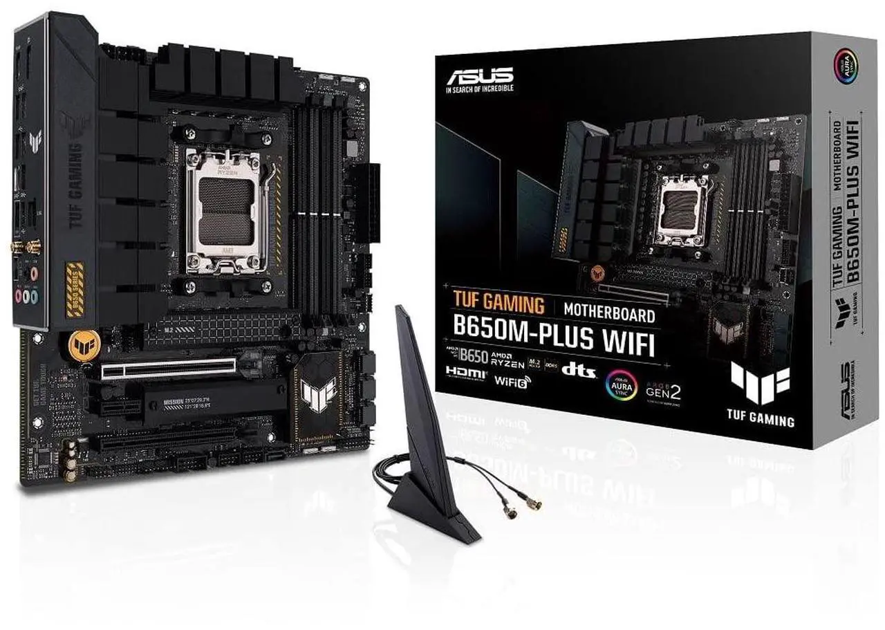 Main image of ASUS TUF GAMING B650M-PLUS WIFI Socket AM5 (LGA 1718) Ryzen 7000 mATX gaming motherboard(14 power stages, PCIe(r) 5.0 M.2 support, DDR5 memory, 2.5 Gb Ethernet, WiFi 6, USB4(r) support and Aura Sync)