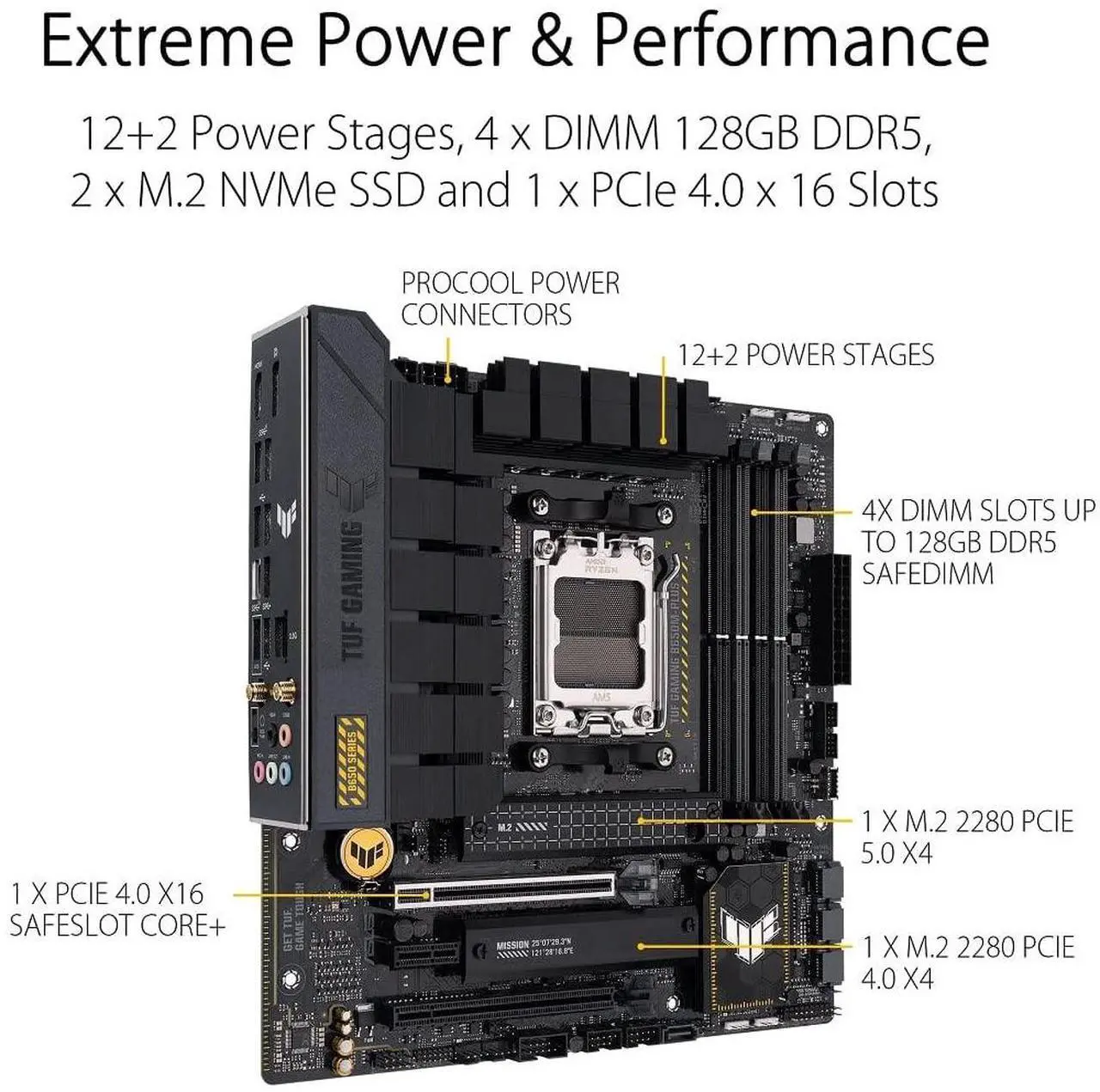 Alt view image 2 of 5 - ASUS TUF GAMING B650M-PLUS WIFI Socket AM5 (LGA 1718) Ryzen 7000 mATX gaming motherboard(14 power stages, PCIe(r) 5.0 M.2 support, DDR5 memory, 2.5 Gb Ethernet, WiFi 6, USB4(r) support and Aura Sync)