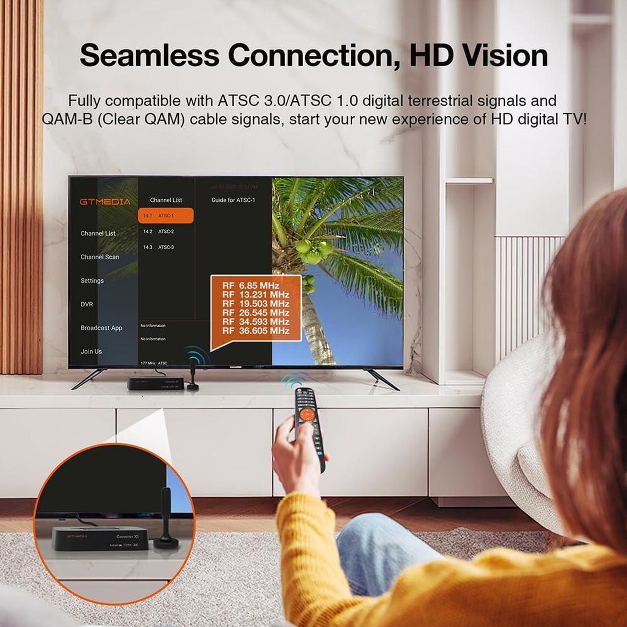 Alt view image 2 of 5 - 4K ATSC 3.0 NextGen TV Tuner - Free OTA Channels, ATSC 1.0/3.0, Clear QAM, HDR, Dolby Audio, Free DVR Recording, Wi-Fi, Bluetooth, Universal Remote & On-Screen Guide