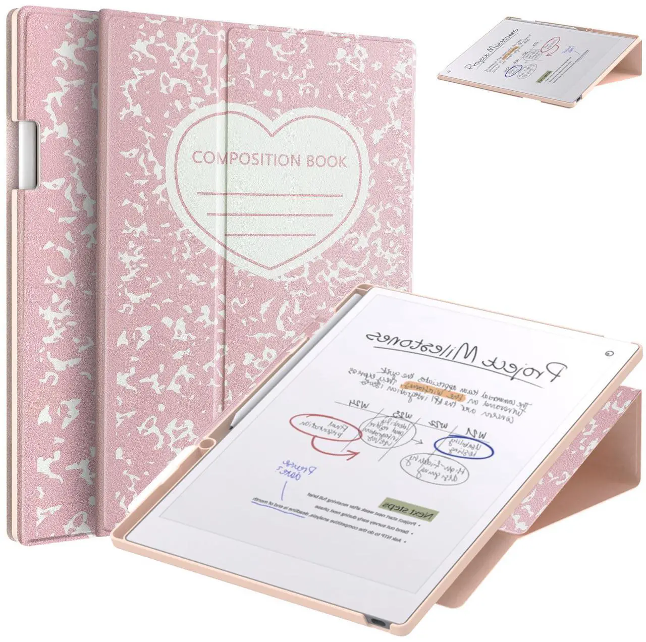 Main image of E NET-CASE Case for Remarkable Paper Pro Color 11.8"- Multi-Viewing & Auto Sleep/Wake Book Folio Cover with Built-in Pen Holder for Remarkable Paper Pro Tablet 11.8 inch 2024 Released (Pink-Book)