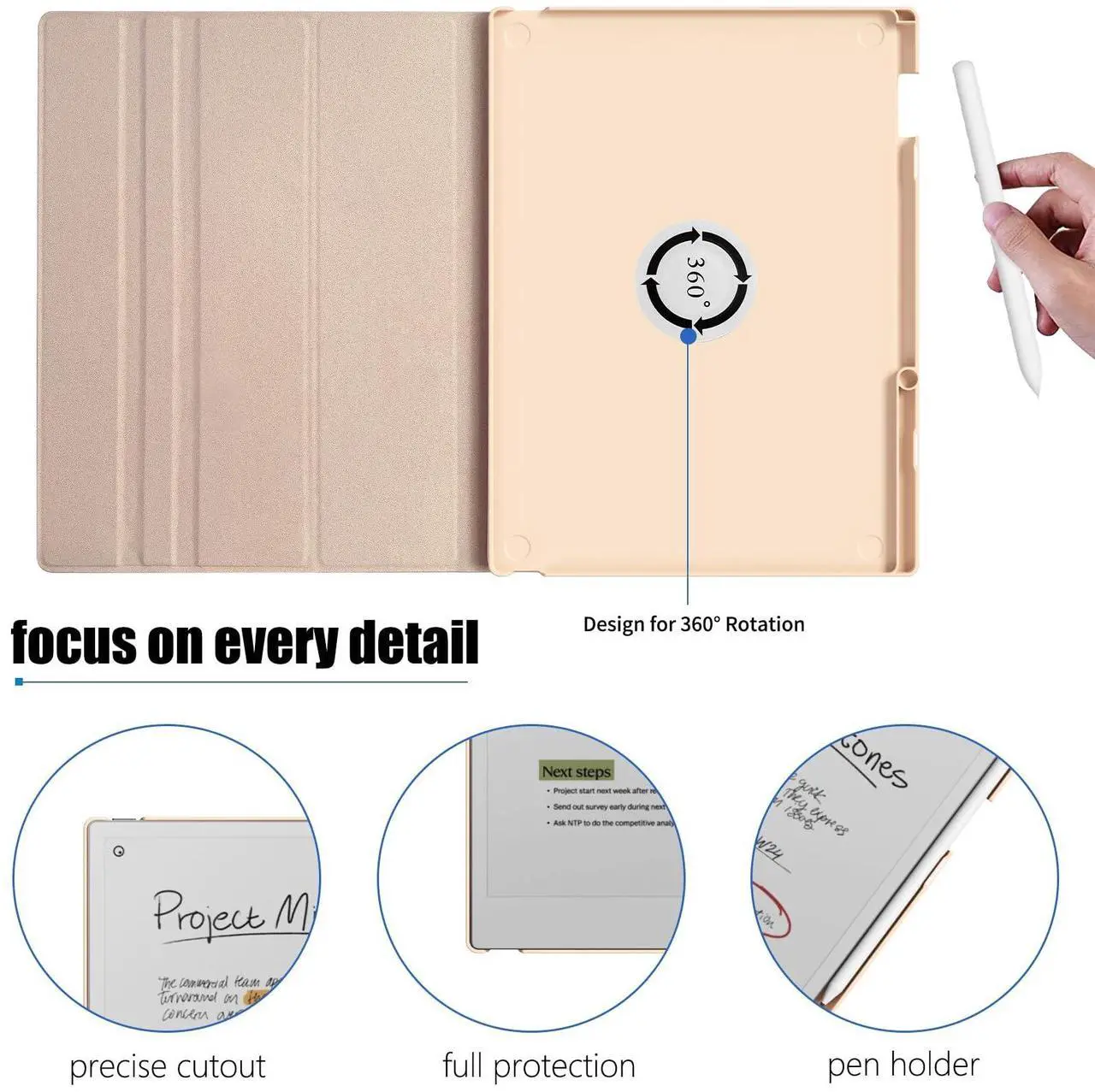 Alt view image 5 of 5 - E NET-CASE Case for Remarkable Paper Pro Color 11.8"- Multi-Viewing & Auto Sleep/Wake Book Folio Cover with Built-in Pen Holder for Remarkable Paper Pro Tablet 11.8 inch 2024 Released (Pink-Book)