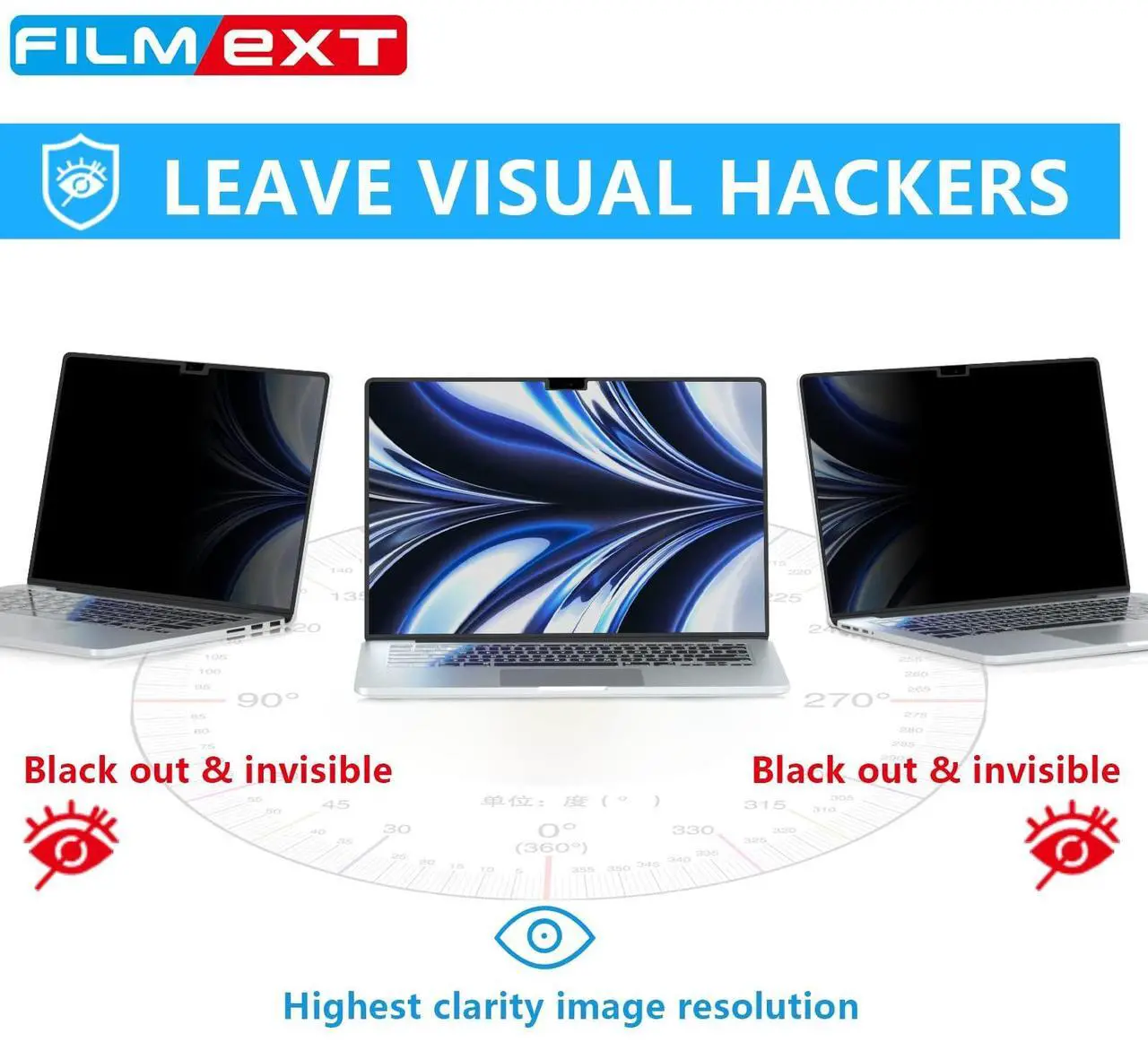 Alt view image 3 of 5 - FILMEXT MacBook Air M2 13.6-inch Screen Protector, Privacy Shield, 2022 Release (A2681), Polyethylene Terephthalate, 1 Piece