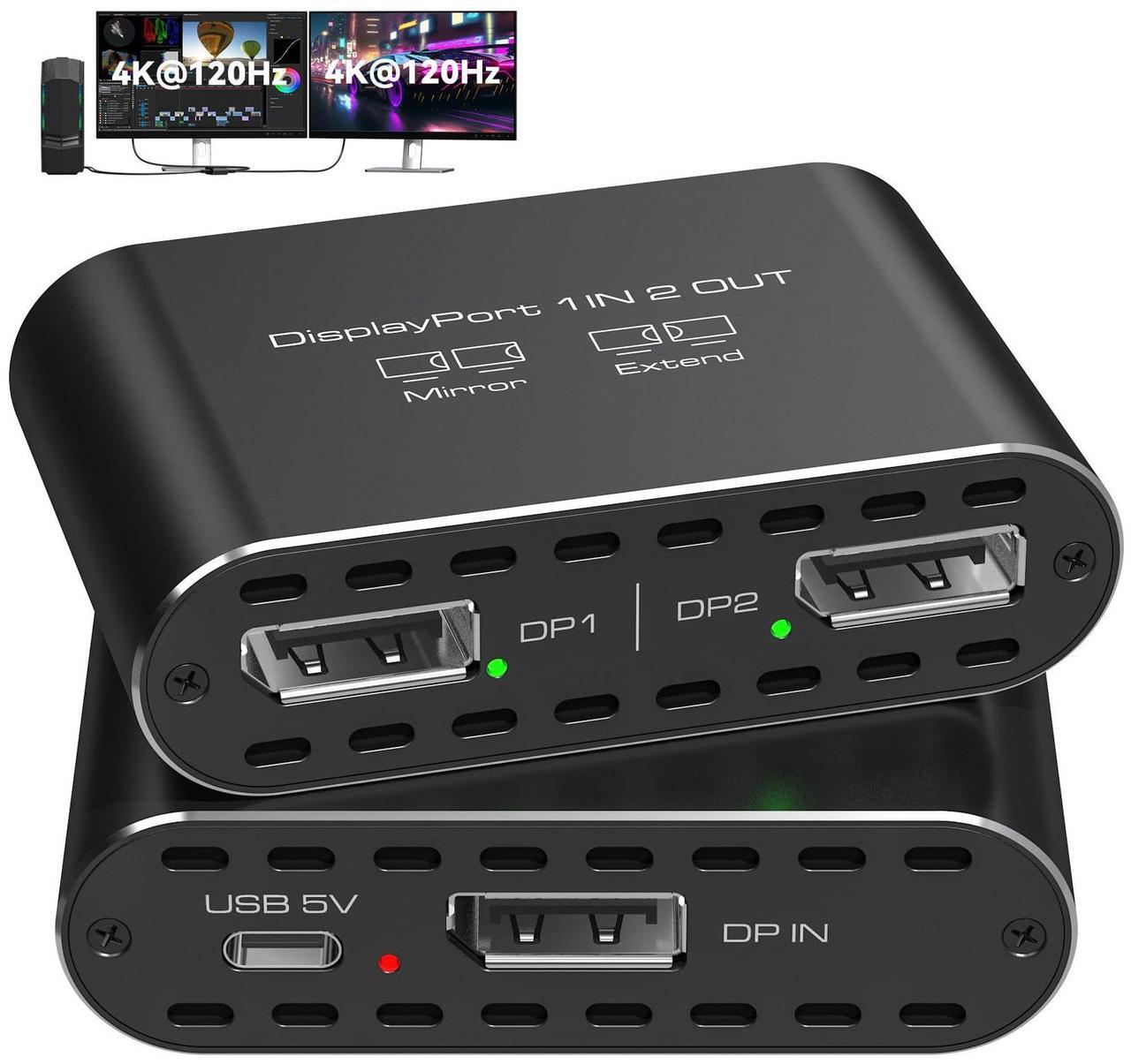 Main image of Dual 4K@120Hz Extended Displayport to 2 DP Adapter Display Port Splitter for Dual Monitors 1 in 2 Out Support MST & SST Mode for PC Laptop Computer Graphics Card