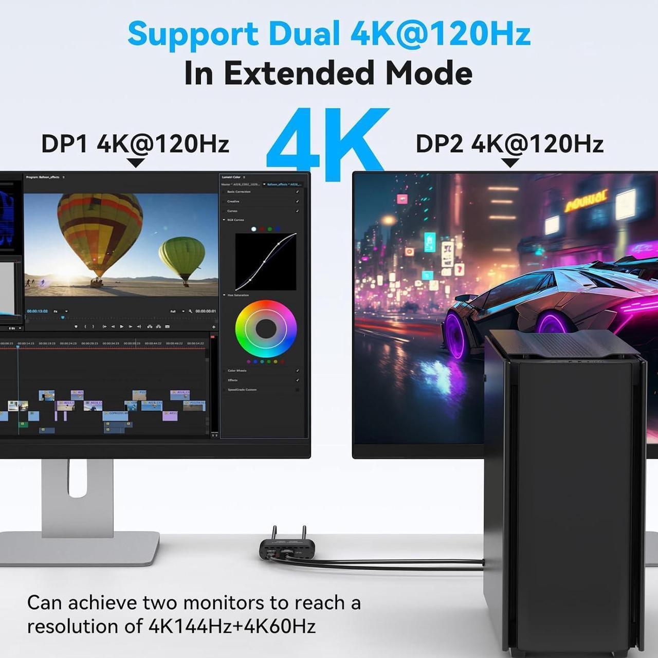 Alt view image 2 of 5 - Dual 4K@120Hz Extended Displayport to 2 DP Adapter Display Port Splitter for Dual Monitors 1 in 2 Out Support MST & SST Mode for PC Laptop Computer Graphics Card