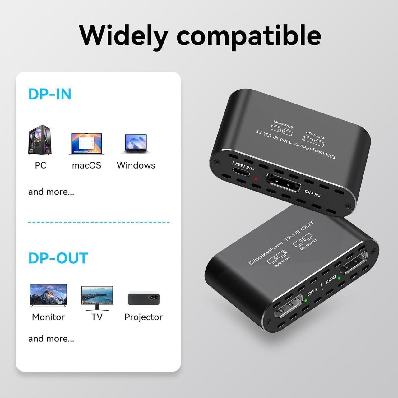 Alt view image 5 of 5 - Dual 4K@120Hz Extended Displayport to 2 DP Adapter Display Port Splitter for Dual Monitors 1 in 2 Out Support MST & SST Mode for PC Laptop Computer Graphics Card