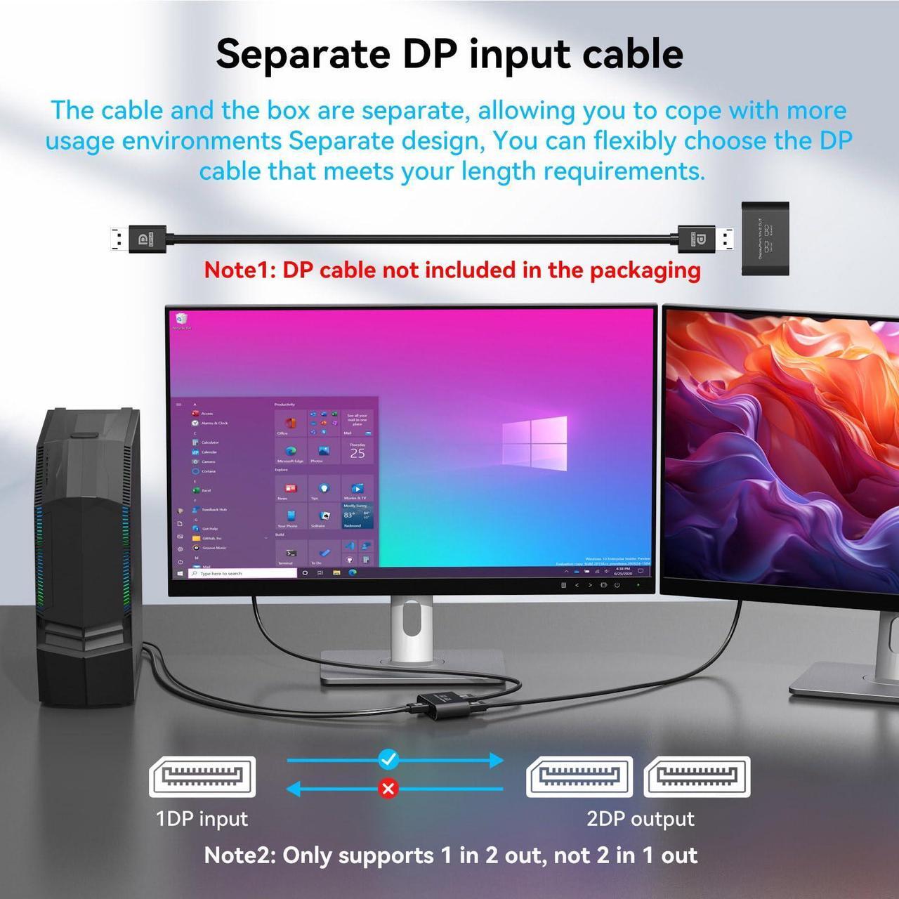 Alt view image 4 of 5 - Dual 4K@120Hz Extended Displayport to 2 DP Adapter Display Port Splitter for Dual Monitors 1 in 2 Out Support MST & SST Mode for PC Laptop Computer Graphics Card