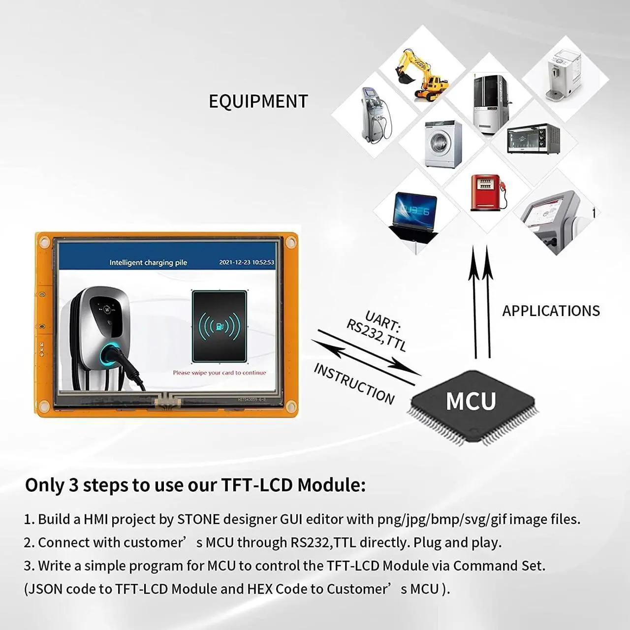 Alt view image 4 of 5 - 7 Inch HMI TFT LCD Display 800x480 TFT LCD Screen with 128M Flash Memory 1GHz CPU for Arduino UNO R3/Mega2560 STM32/ARM/PIC Any MCU