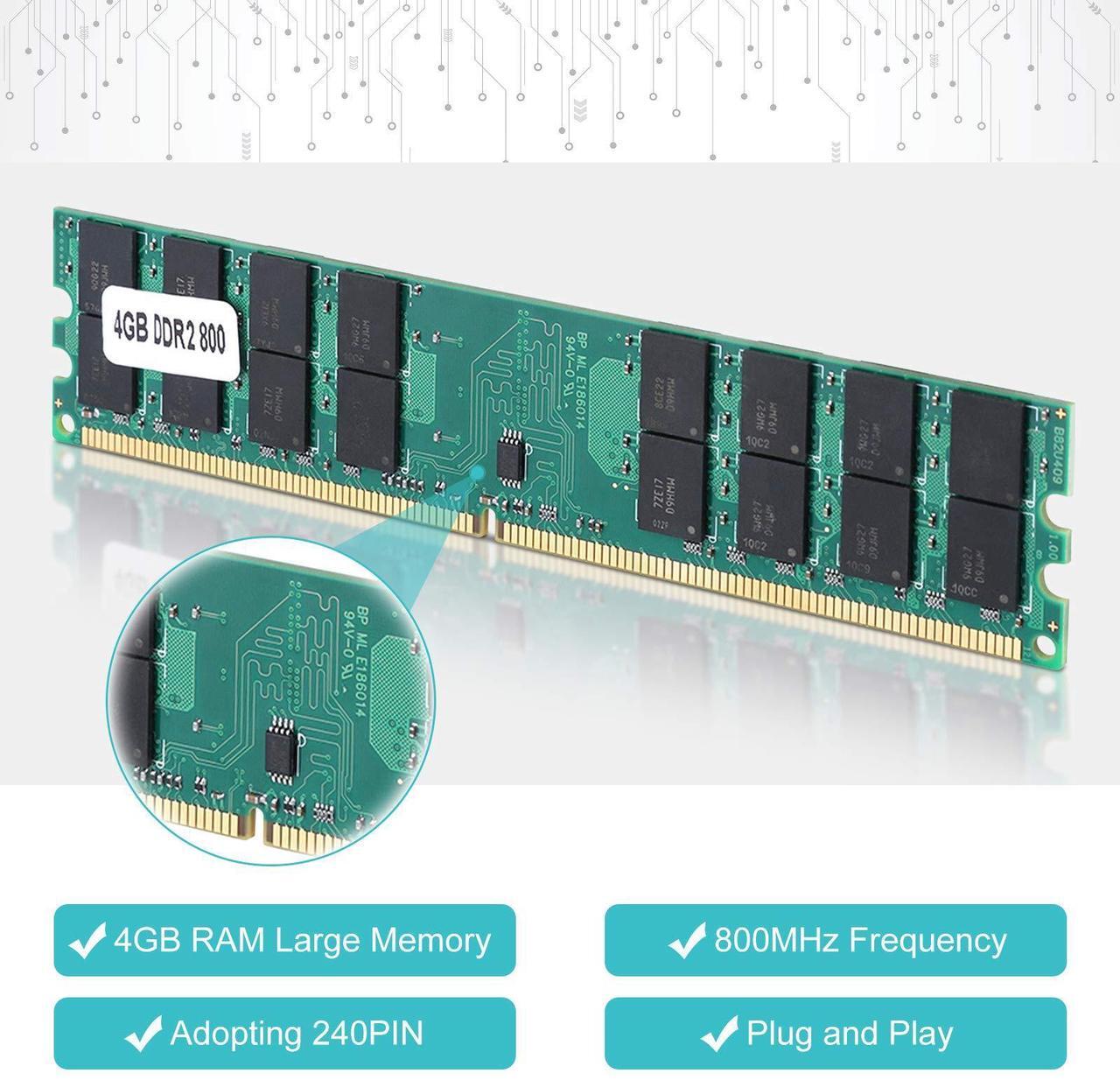 Alt view image 2 of 5 - DDR2 4GB Large Capacity 800MHZ Desktop, DDR2 Memory, 240 Pin DDR2 Module Only for AMD motherboards