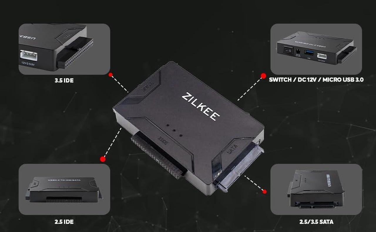 Alt view image 4 of 5 - ZILKEE Ultra Recovery Converter The Ultimate Hard Drive Reader & IDE to USB Adapter | 6TB Capacity, USB 3.0, SATA to USB Adapter for IDE to SATA, IDE to USB & Hard Drive Recovery | USB 2.0 Compatible