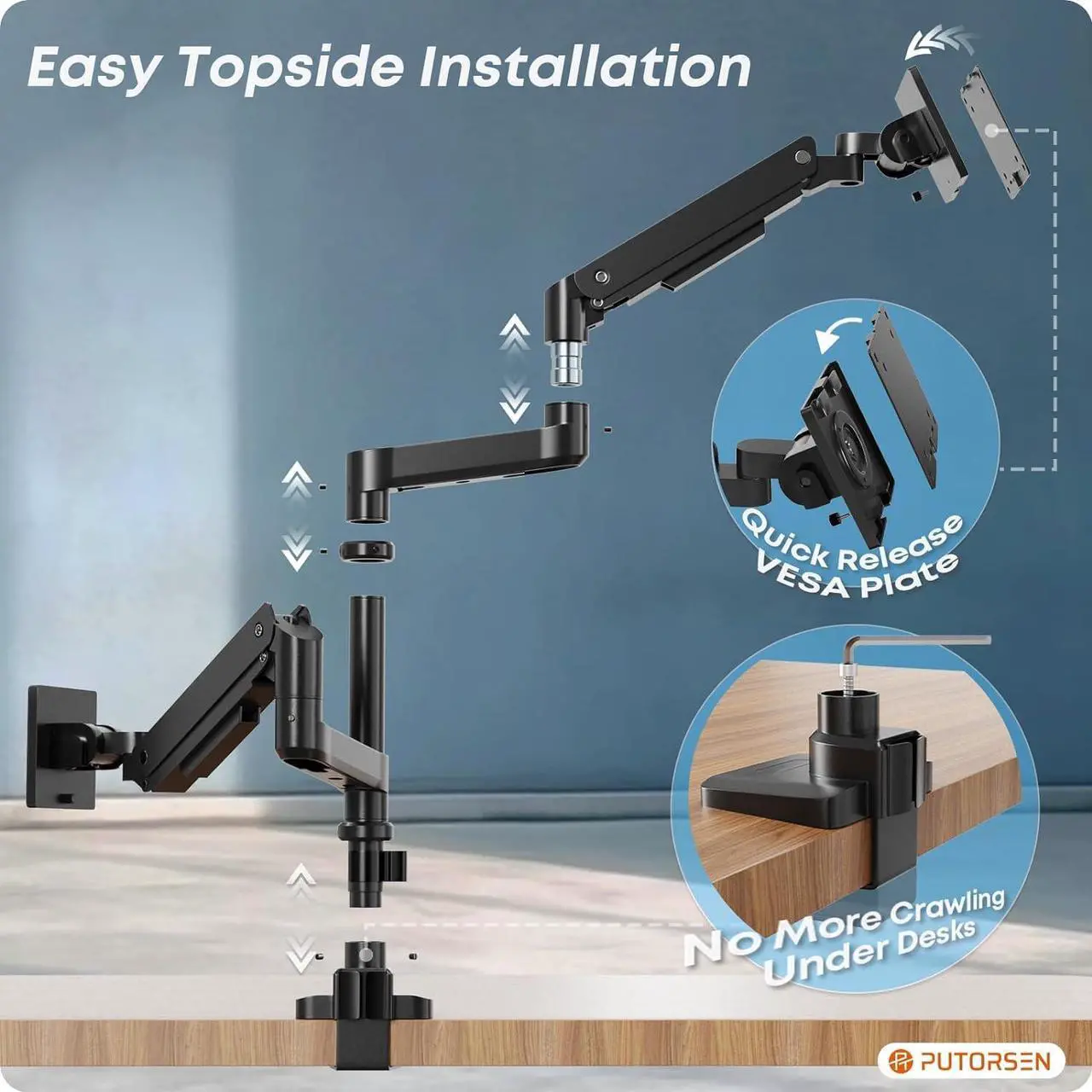Alt view image 5 of 5 - Bundle: 17-49 inch Heavy Duty Dual Monitor Arm and 31.5 inch Pole(with Iron Base)